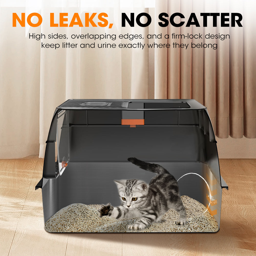Petzly Stainless Steel Enclosed Extra Large Cat Litter Box Non Stick Leak-Proof - Sunyee