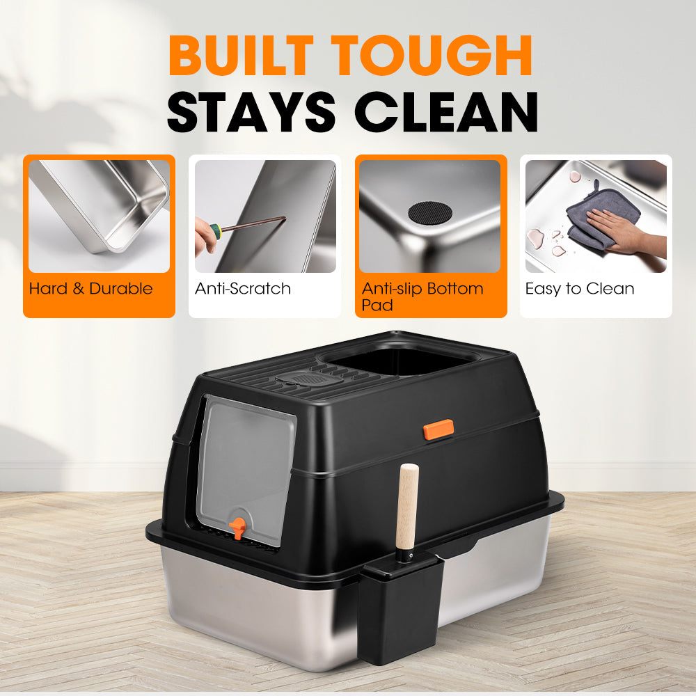 Petzly Stainless Steel Enclosed Extra Large Cat Litter Box Non Stick Leak-Proof - Sunyee