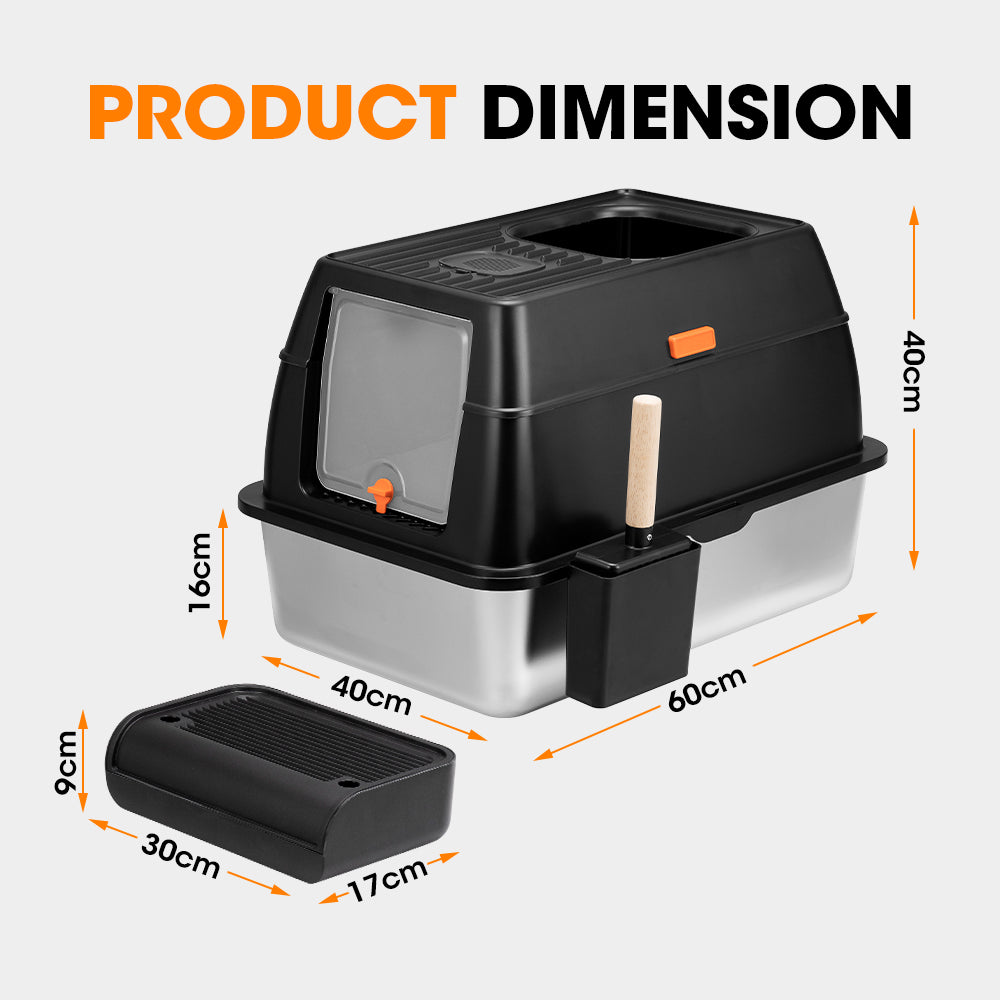 Petzly Stainless Steel Enclosed Extra Large Cat Litter Box Non Stick Leak-Proof - Sunyee