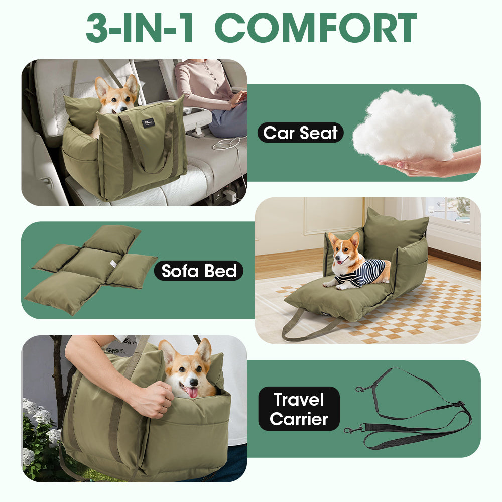 Petzly 3-IN-1 Dog Car Seat Detachable Dog Sofa with Side Pocket - Sunyee