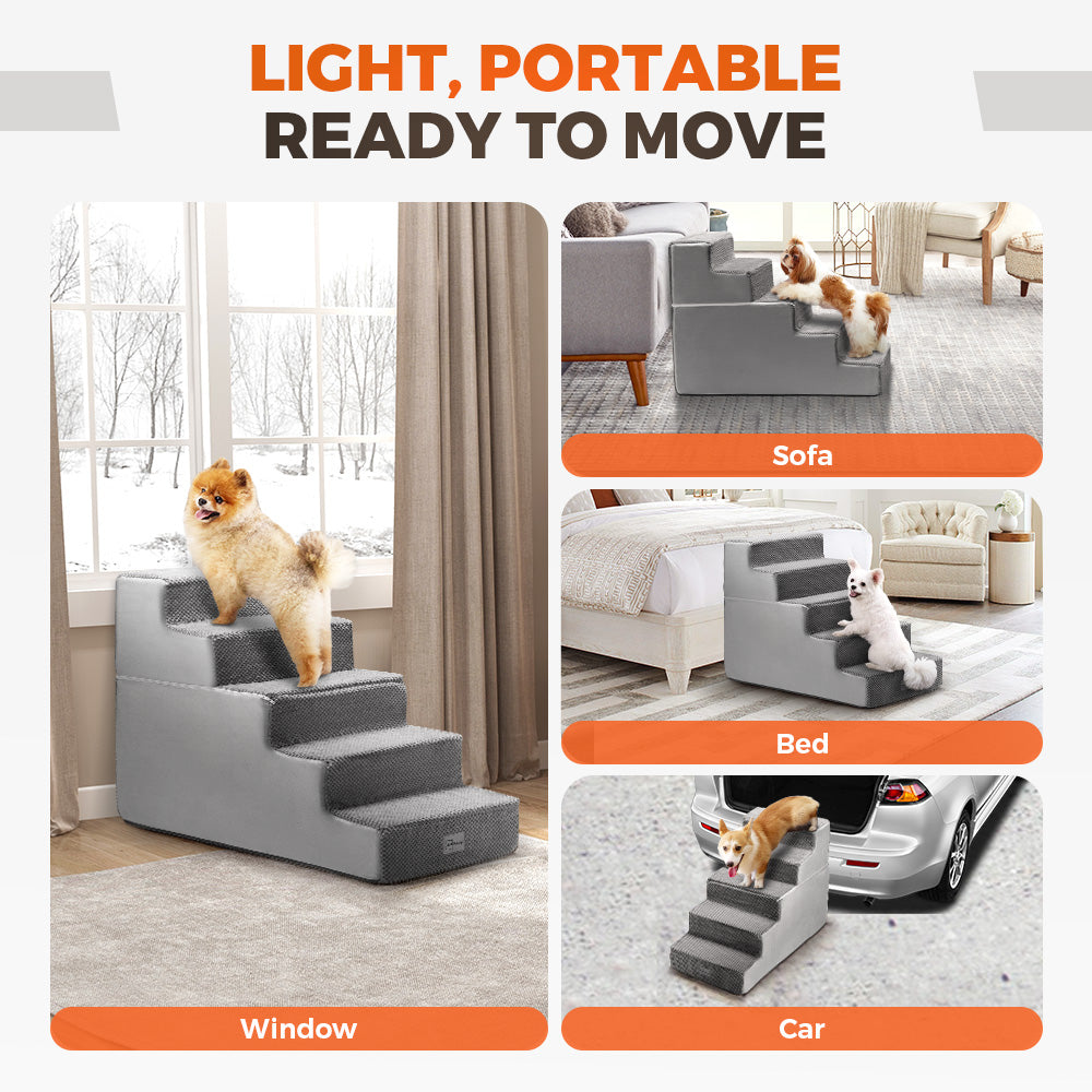 Petzly Dog Ramp Steps Pet Stairs Portable Indoor for Bed Sofa Couch - Sunyee