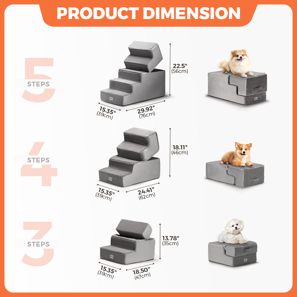 Petzly Dog Ramp Steps Pet Stairs Portable Indoor for Bed Sofa Couch - Sunyee
