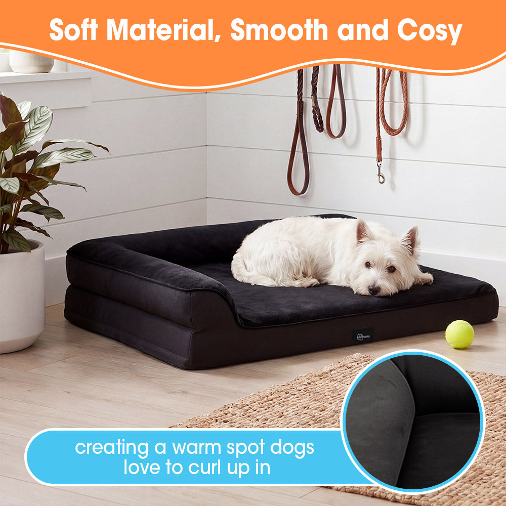 Petzly Dog Bed with L-Shaped Bolsters Removable Washable Cover Memory Foam - Sunyee