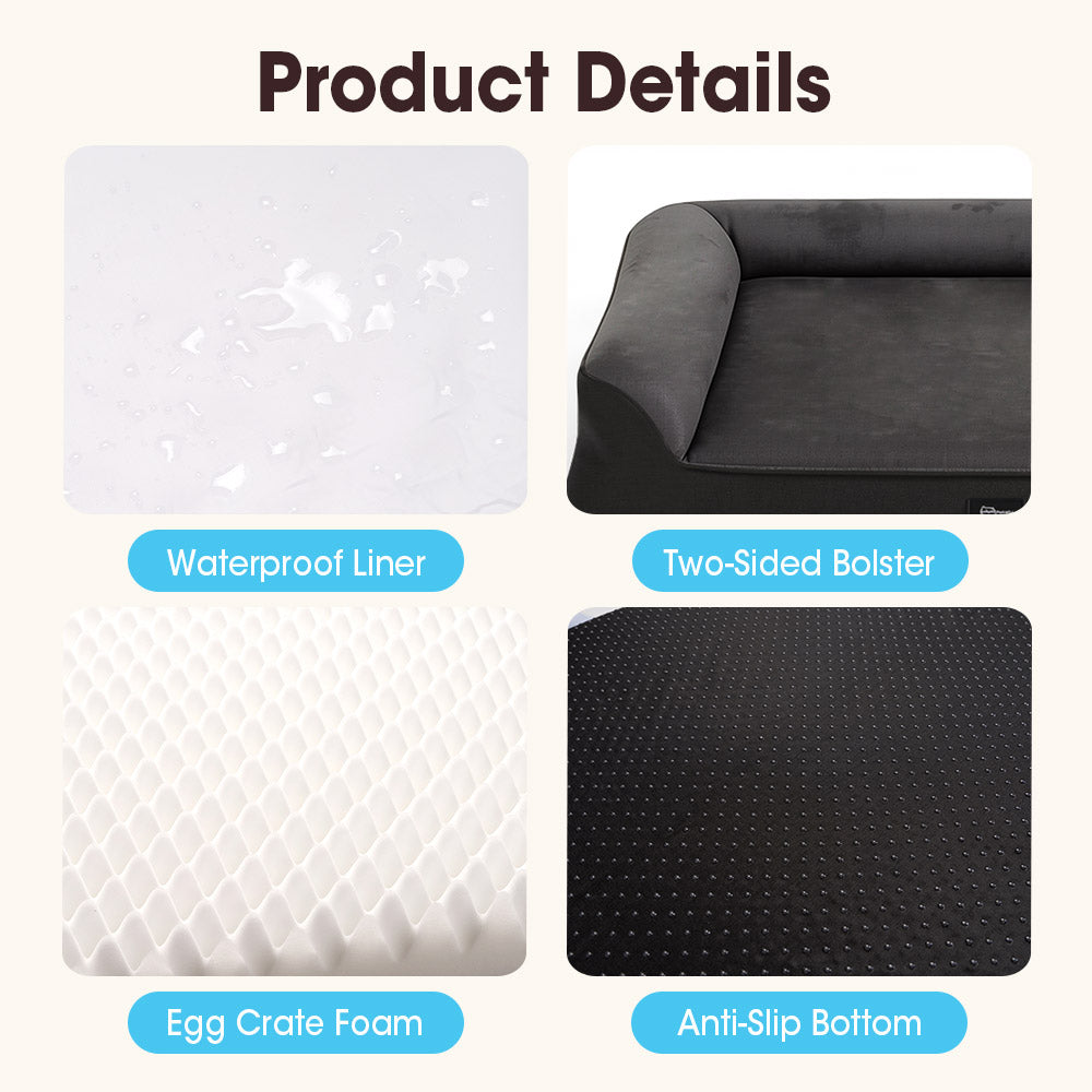 Petzly Dog Bed with L-Shaped Bolsters Removable Washable Cover Memory Foam