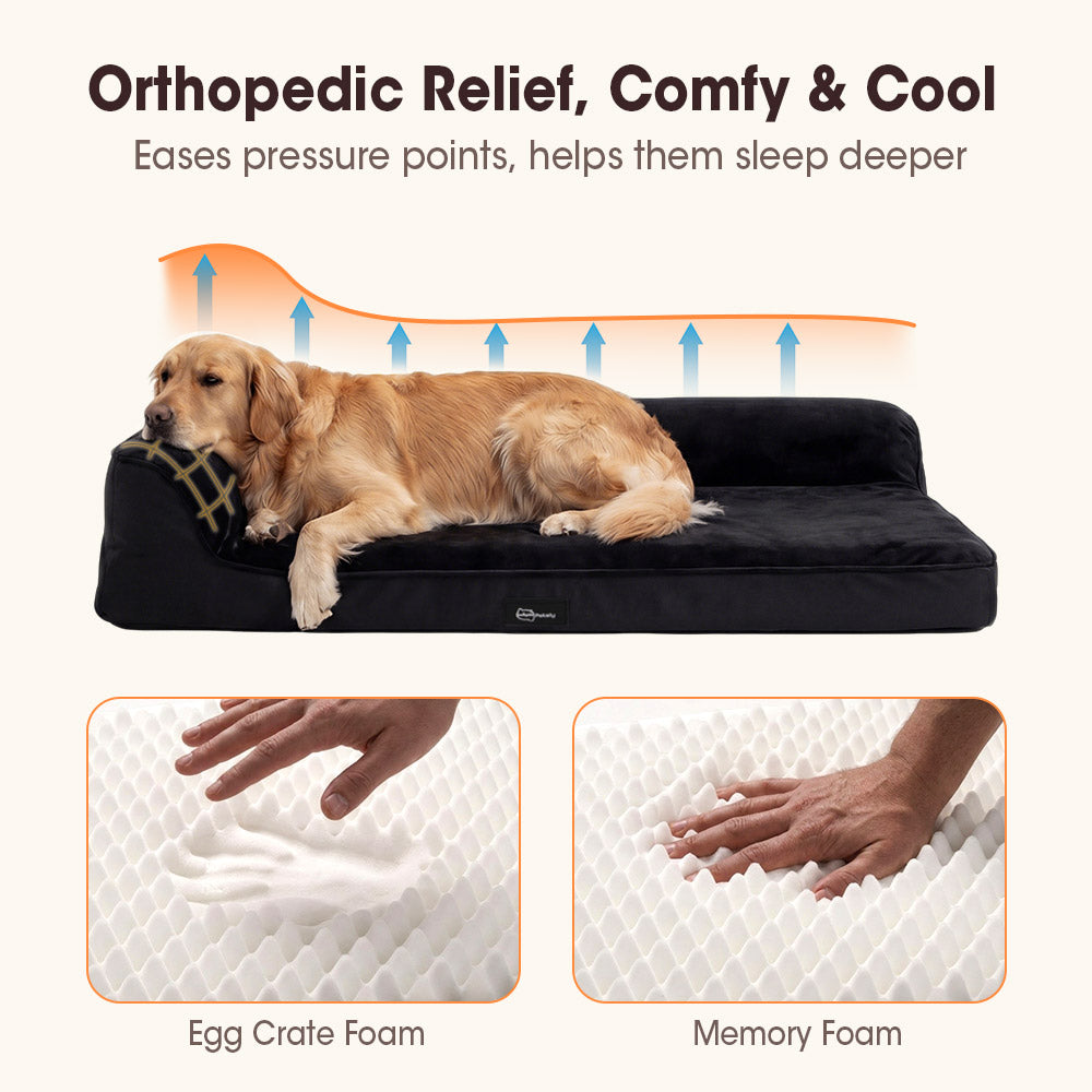 Petzly Dog Bed with L-Shaped Bolsters Removable Washable Cover Memory Foam