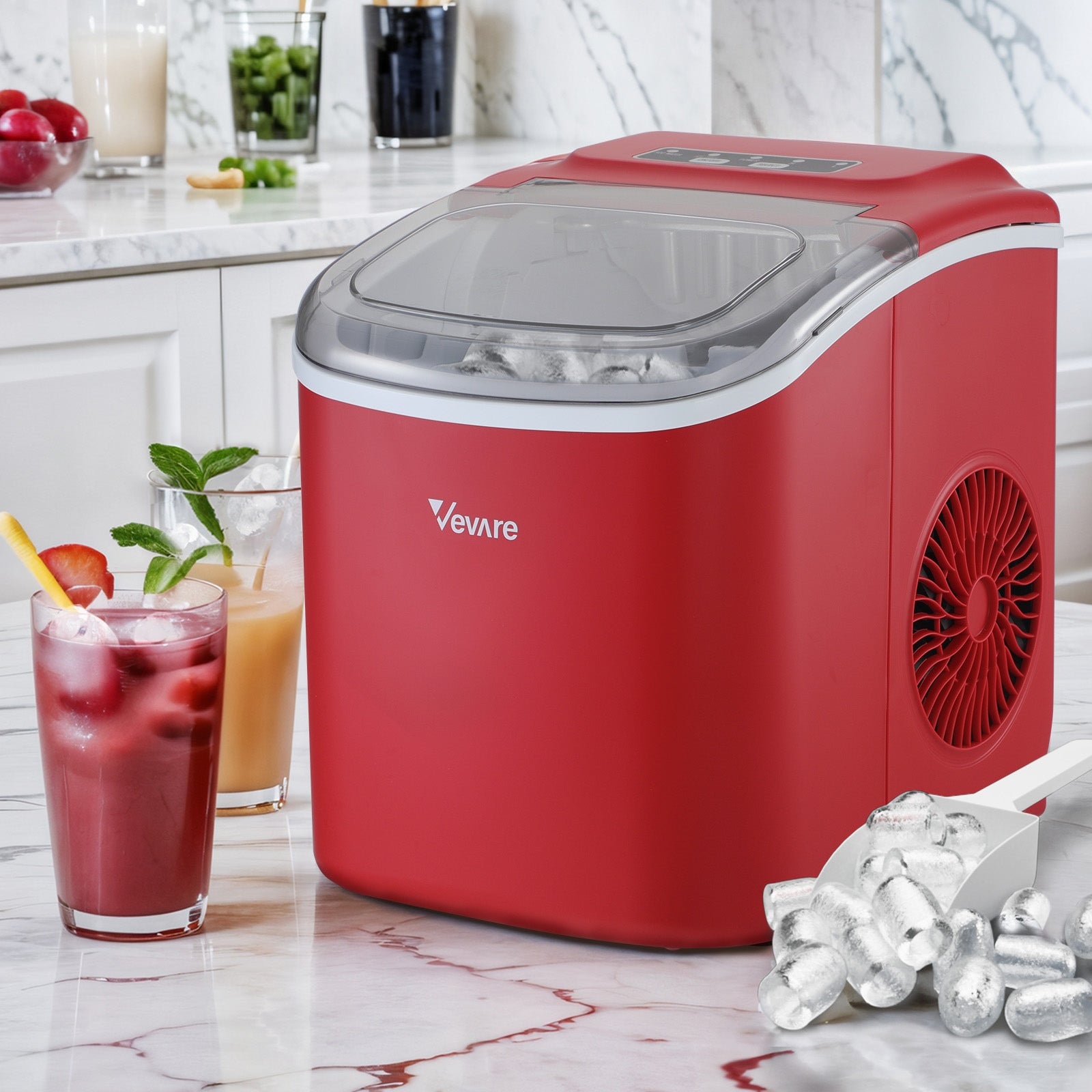 Vevare Portable Ice Maker Machine Ice Cube Tray 12kg Bar Countertop Red - Sunyee