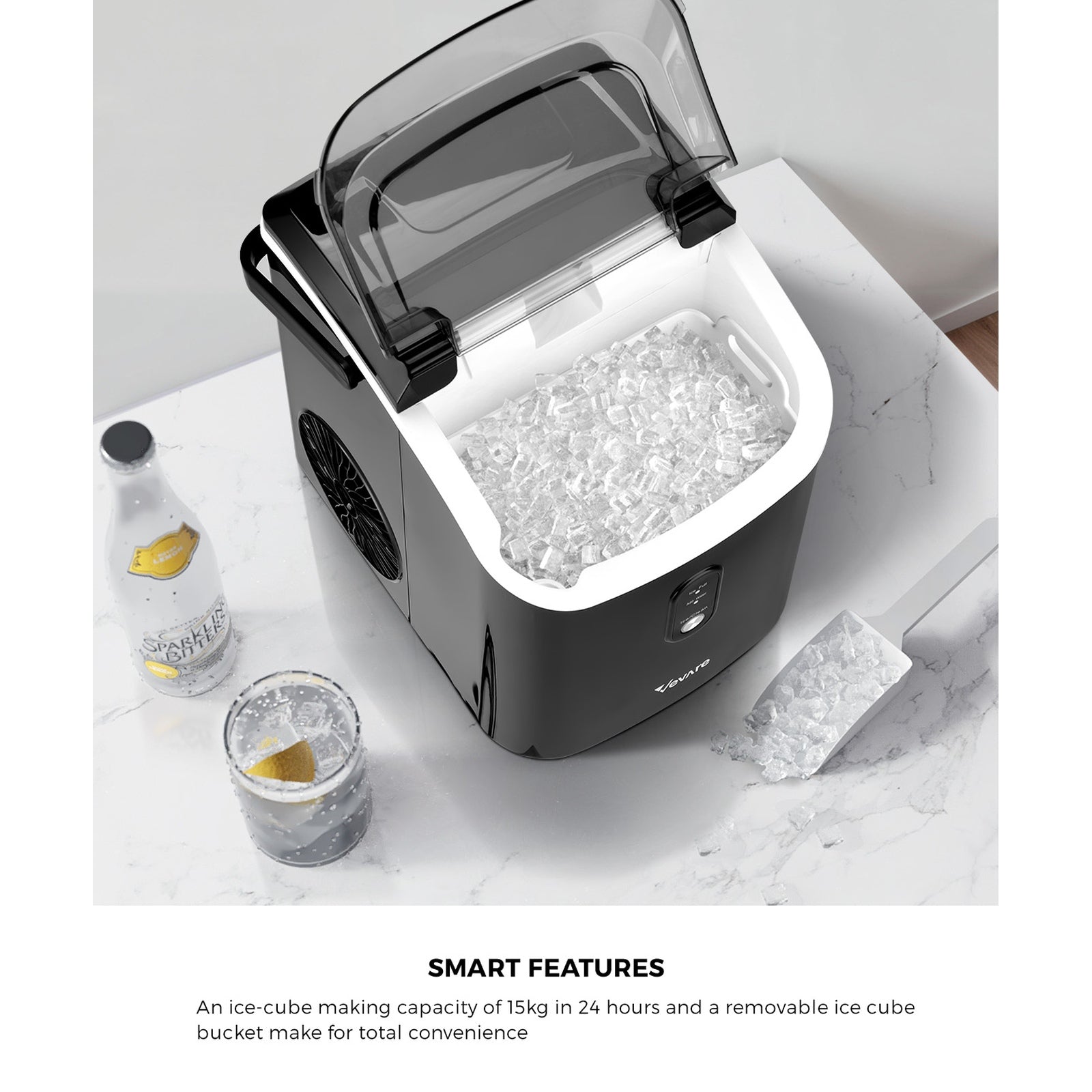 Vevare Nugget Ice Maker Portable Machine 15kg Ice Cube Tray Bar Countertop Black - Sunyee