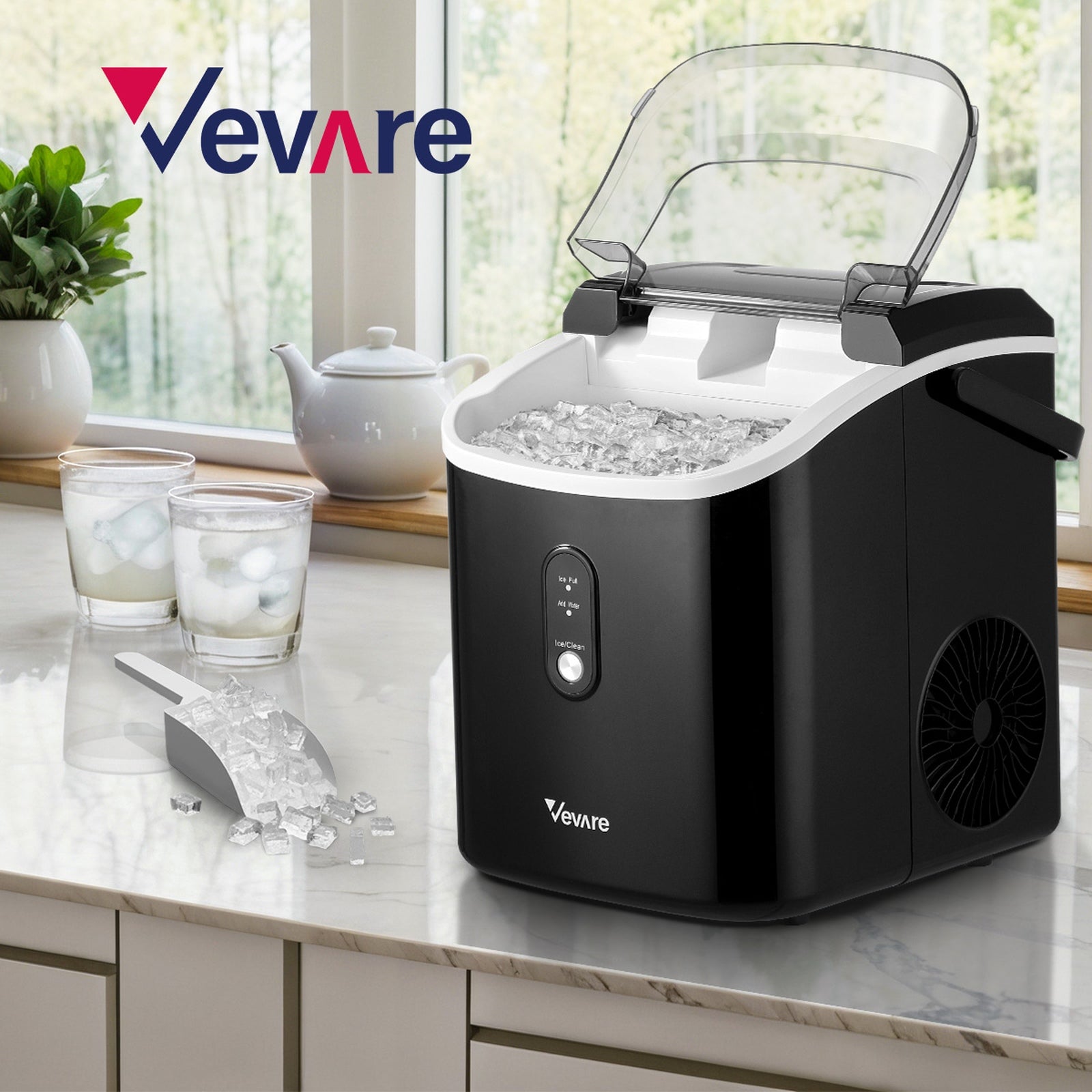 Vevare Nugget Ice Maker Portable Machine 15kg Ice Cube Tray Bar Countertop Black - Sunyee