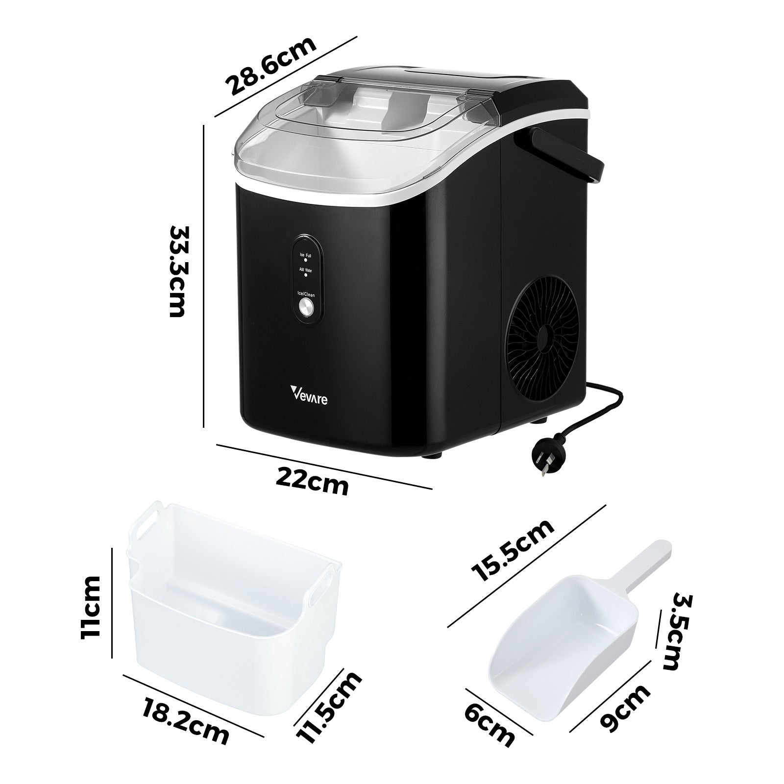 Vevare Nugget Ice Maker Portable Machine 15kg Ice Cube Tray Bar Countertop Black - Sunyee