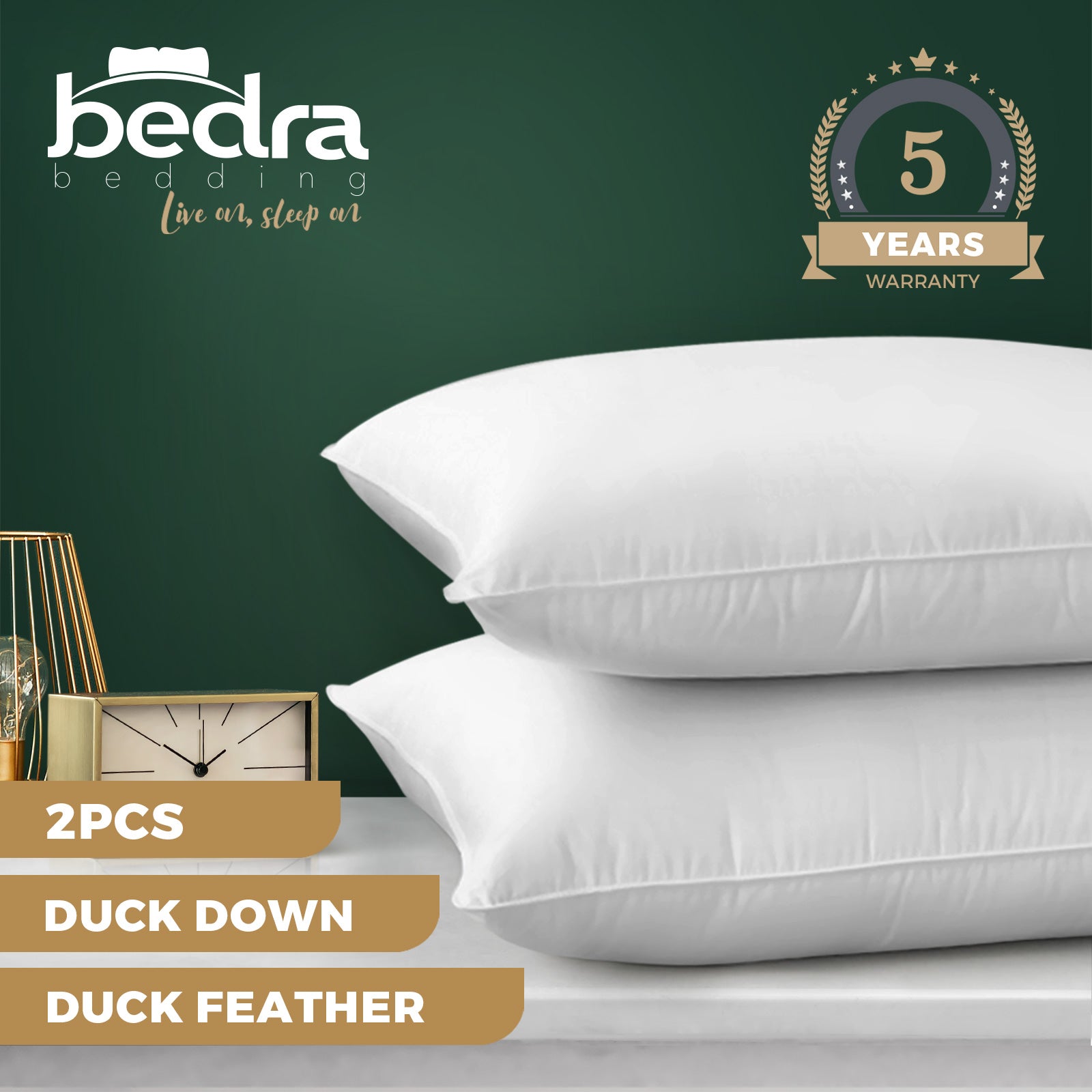 Bedra Pillow Duck Goose Feather Down Standard Pillows Cotton Cover - Twin Pack - Sunyee