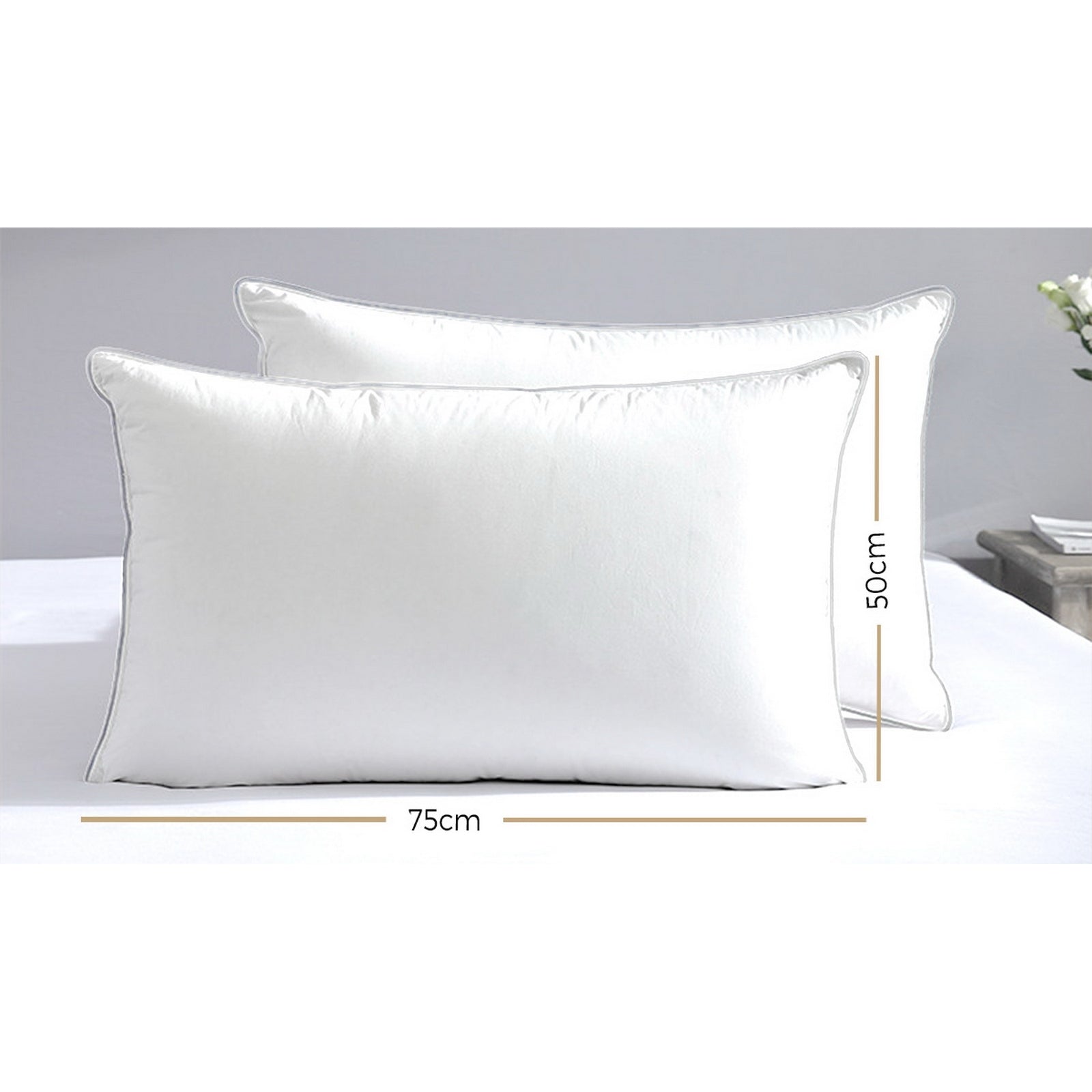 Bedra Pillow Duck Goose Feather Down Standard Pillows Cotton Cover - Twin Pack - Sunyee
