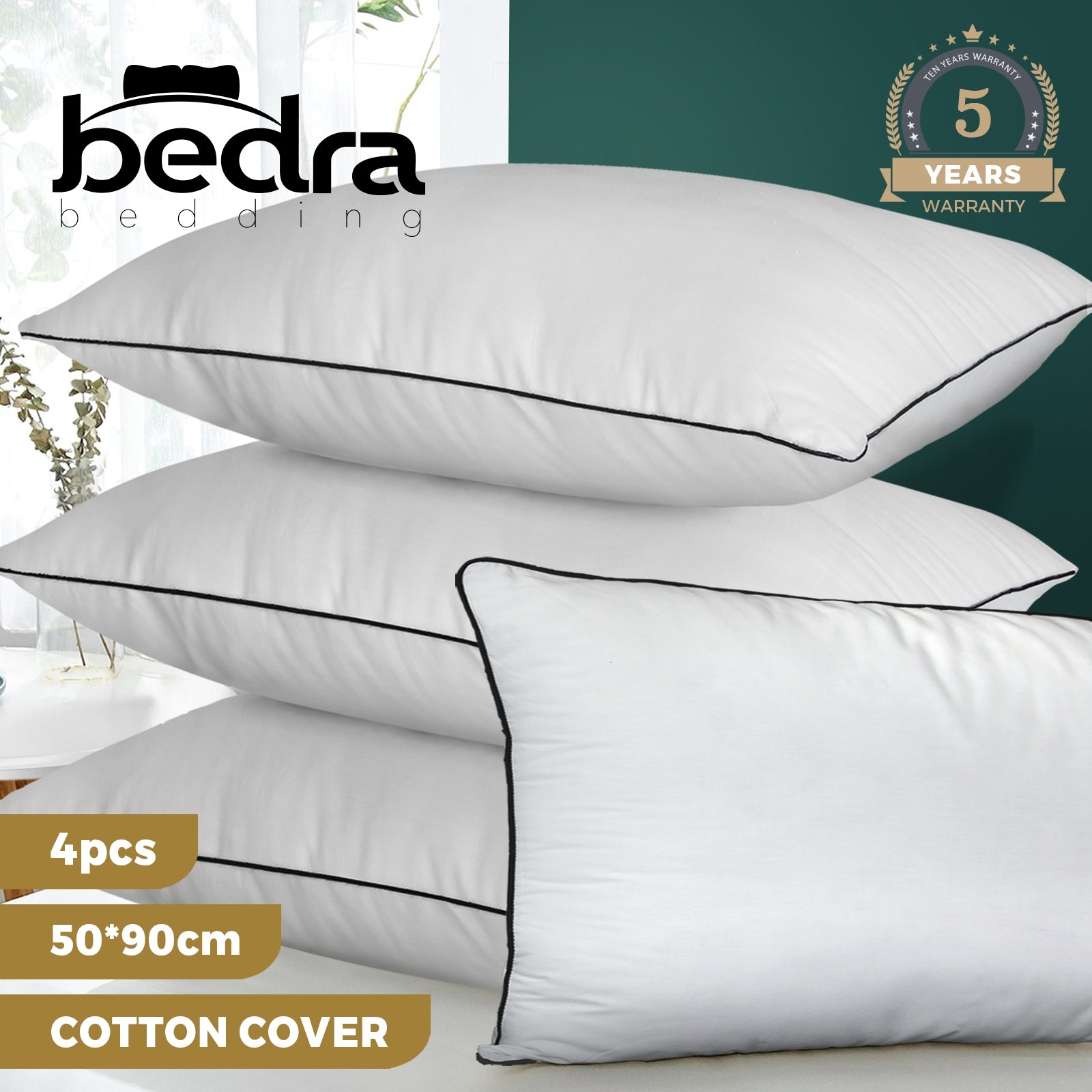 Bedra Microfibre Pillow Hotel Cotton Cover Home Soft Quality Luxury 4pcs - Sunyee