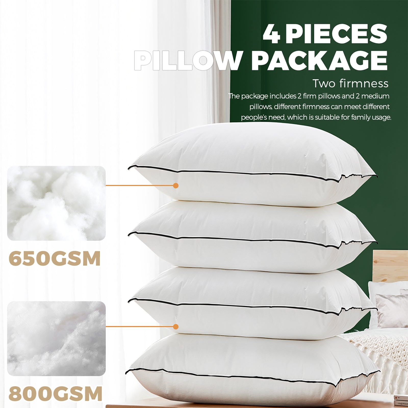 Bedra Microfibre Pillow Hotel Cotton Cover Home Soft Quality Luxury 4pcs - Sunyee