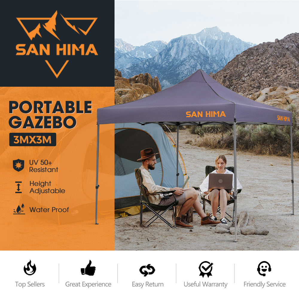 San Hima Portable Gazebo 3m x 3m Folding Pop Up Heavy Duty Steel Frame Camping - Sunyee