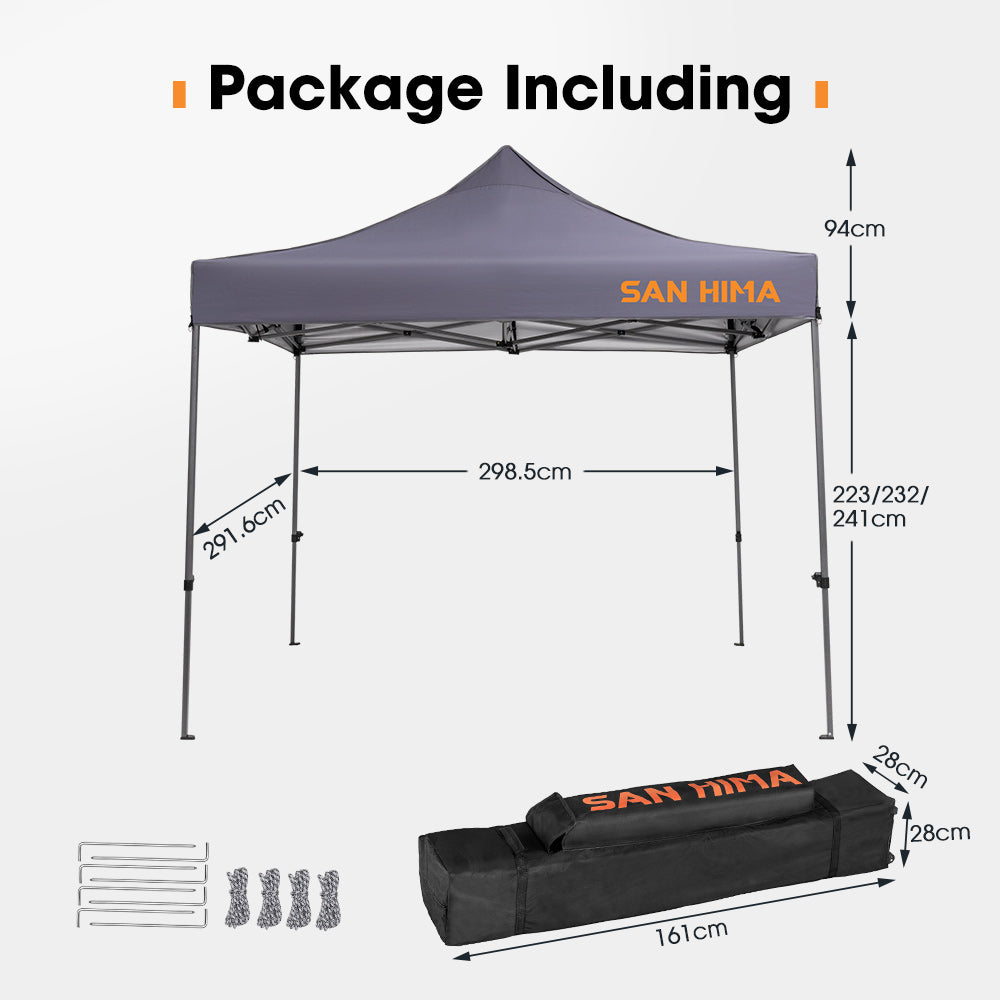 San Hima Portable Gazebo 3m x 3m Folding Pop Up Heavy Duty Steel Frame Camping - Sunyee