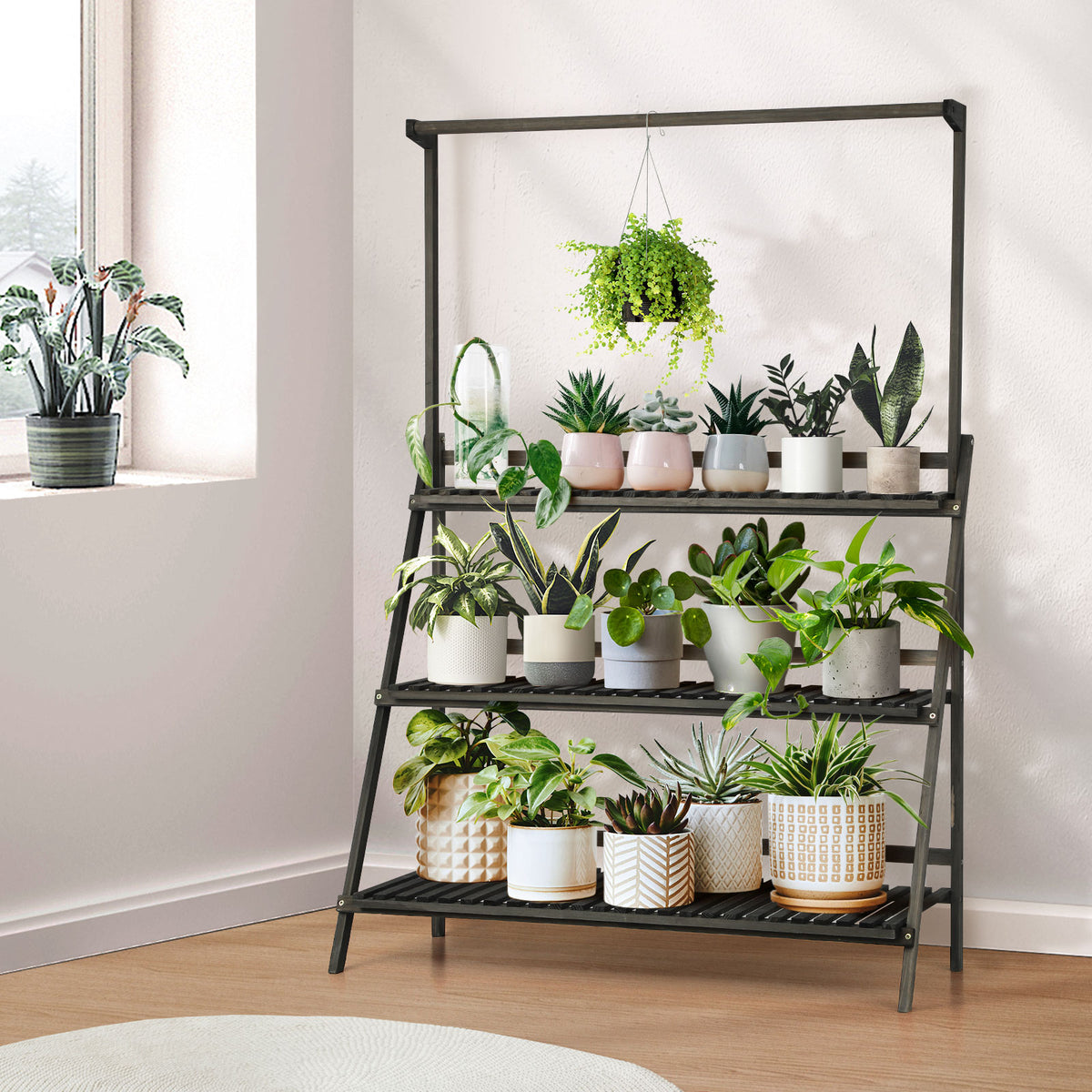 Livsip Plant Stand Outdoor Indoor Wooden Flower Pots Rack Corner Planter Shelf