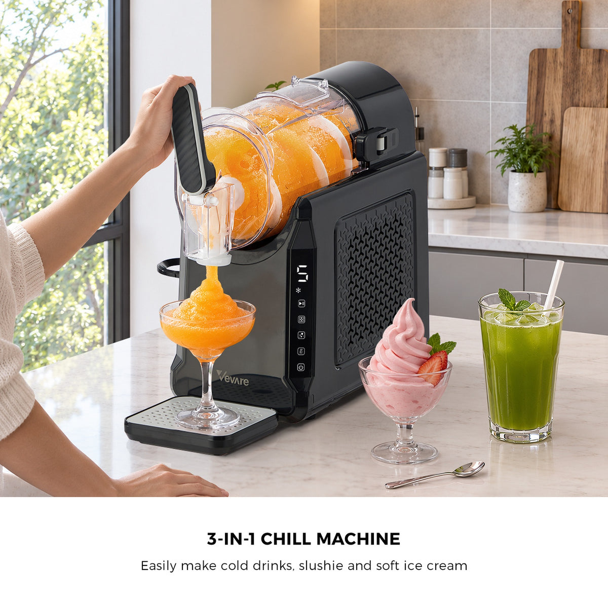 Vevare 3-in-1 Slushie Machine Chill Maker Ice Cream Slush Cold Drinks Home Black - Sunyee