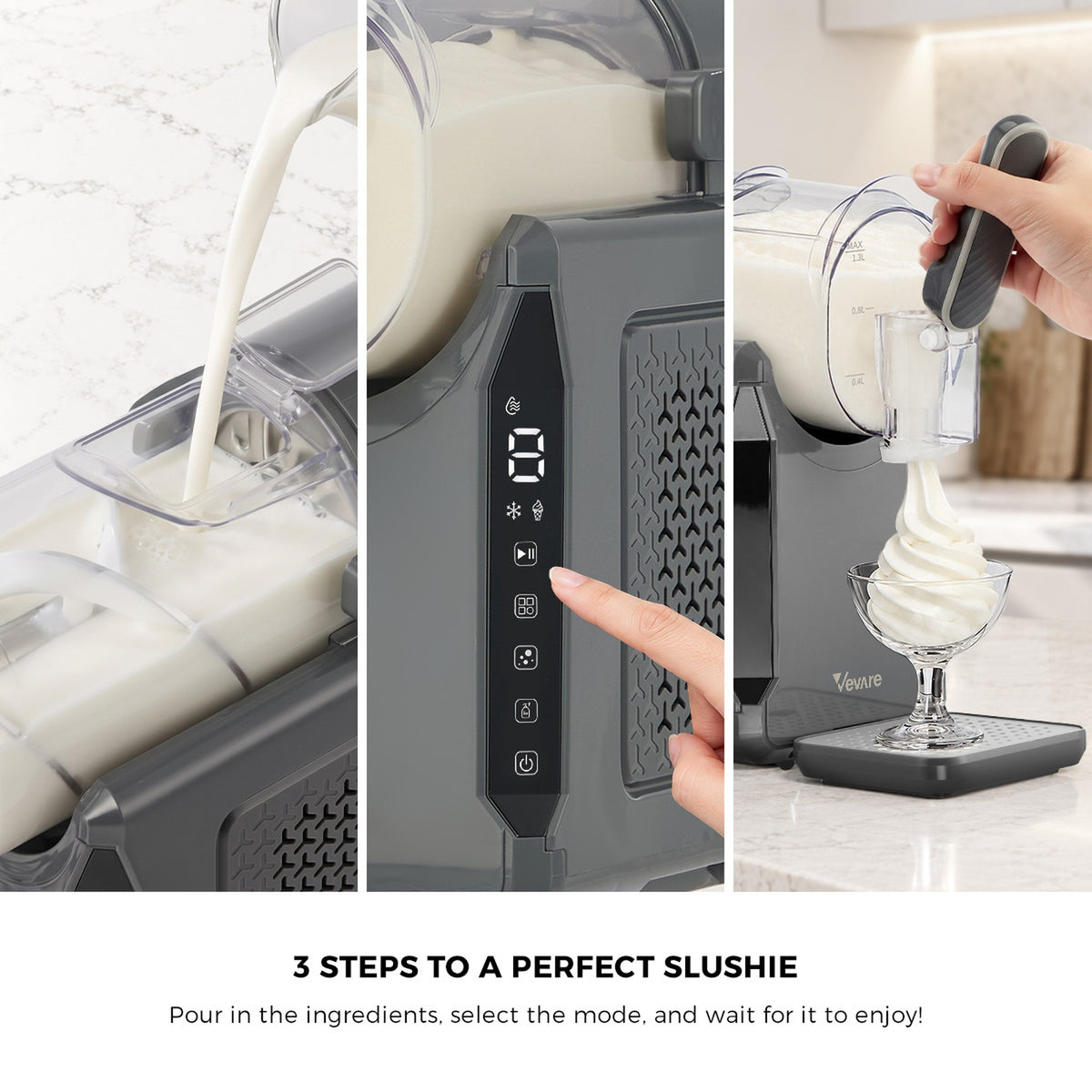 Vevare 3-in-1 Slushie Machine Chill Maker Ice Cream Slush Cold Drinks Home Grey