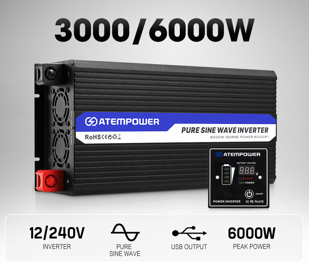  DATOUBOSS 3000W Power Inverter 6000W Peak Pure Sine