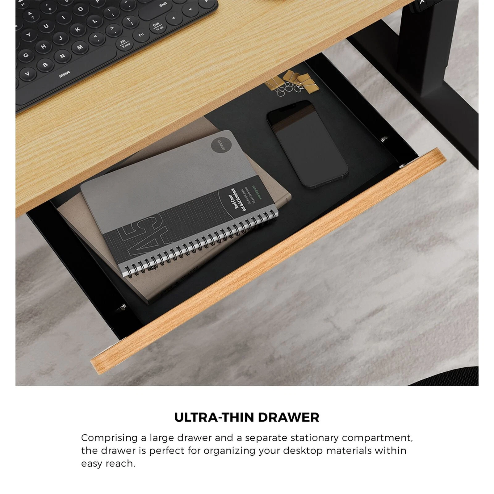 Oikiture 160cm Electric Standing Desk Dual Motor Drawer Adjustable Oak Black - Sunyee