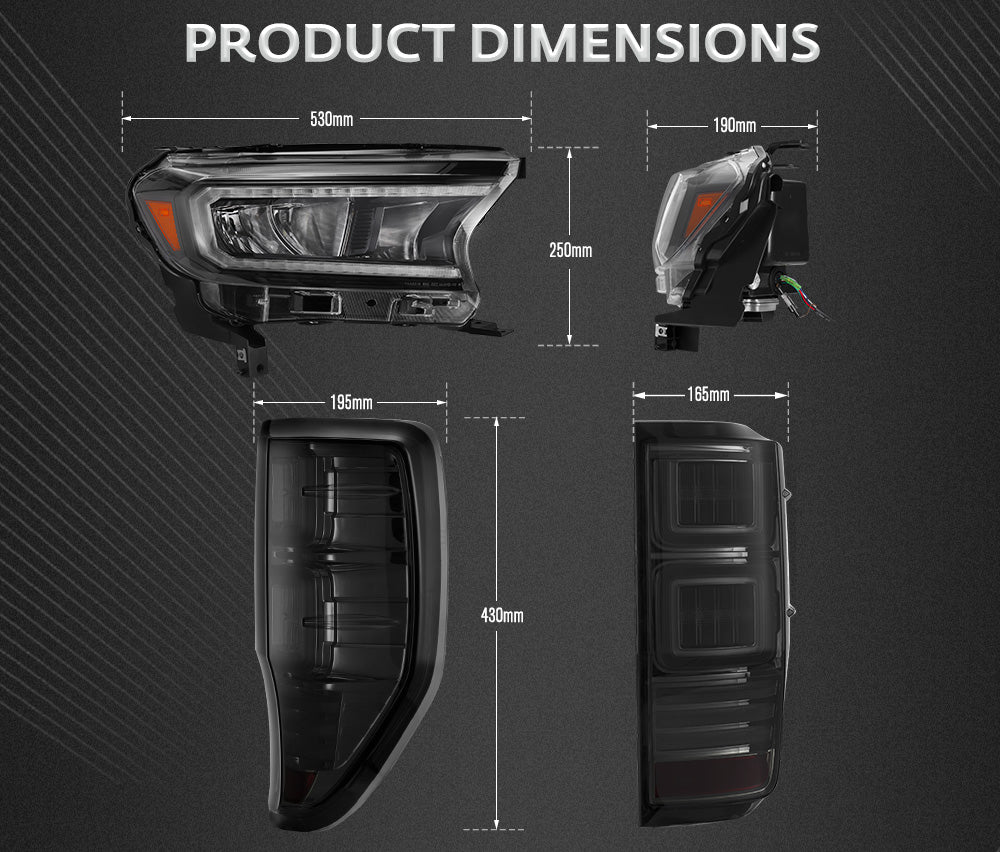 VLAND LED Headlights + LED Tail Lights for Ford Ranger 2015-2020 Wildtrak Raptor - Sunyee