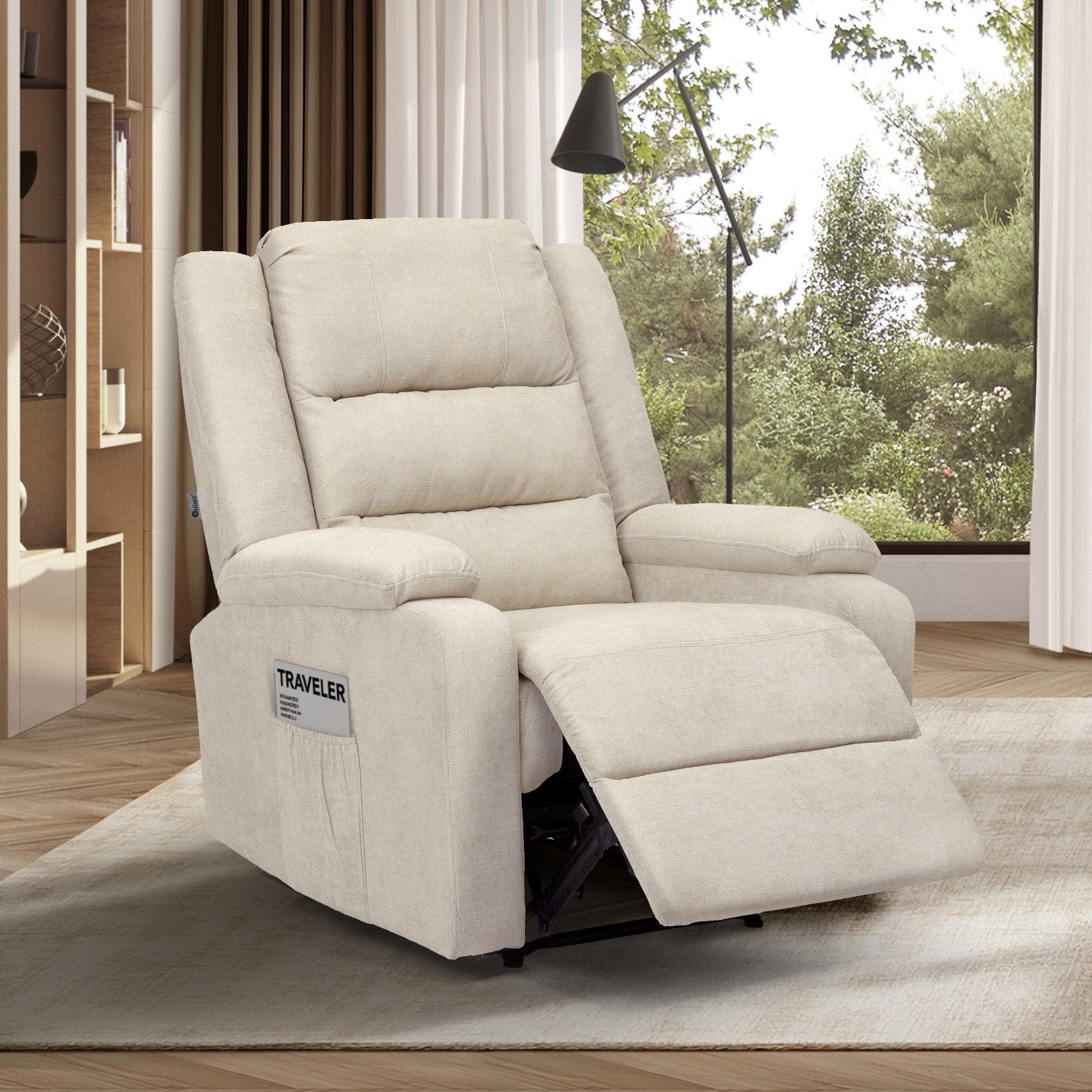 Oikiture Recliner Chair ArmChair Padded Lounge With Side Pocket Polyester/PU - Sunyee