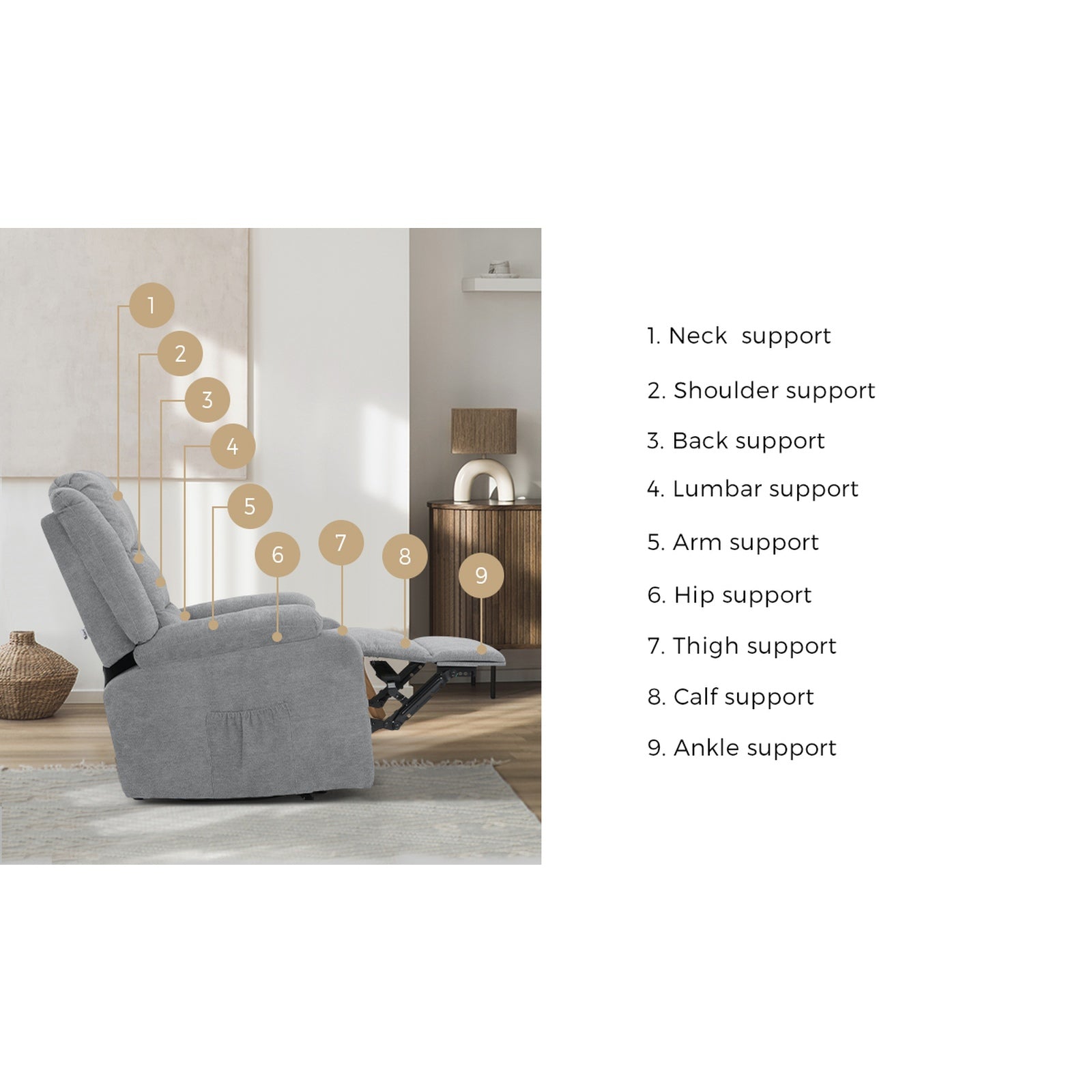 Oikiture Recliner Chair ArmChair Padded Lounge With Side Pocket Polyester/PU - Sunyee