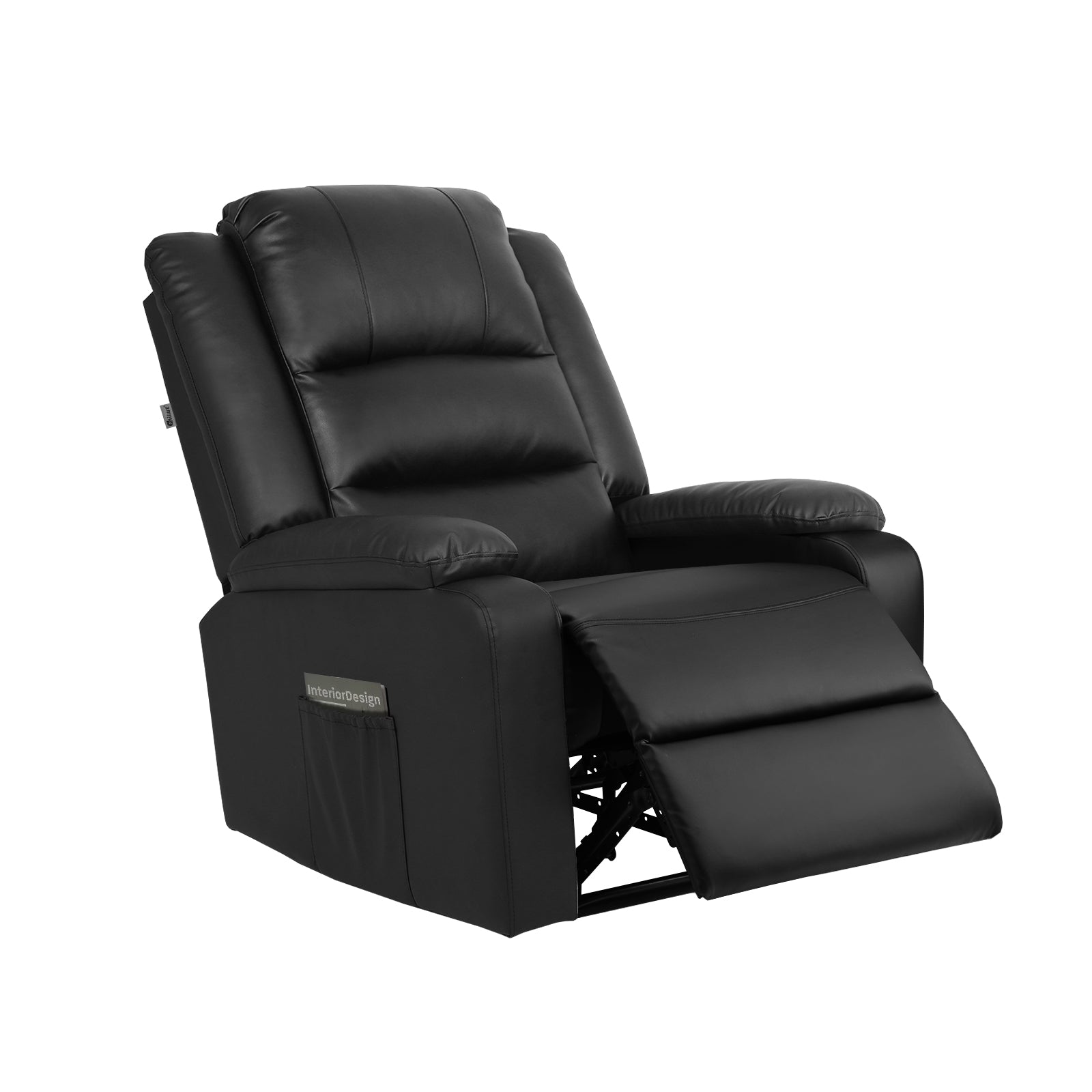 Oikiture Recliner Chair ArmChair Padded Lounge With Side Pocket Leather Black - Sunyee