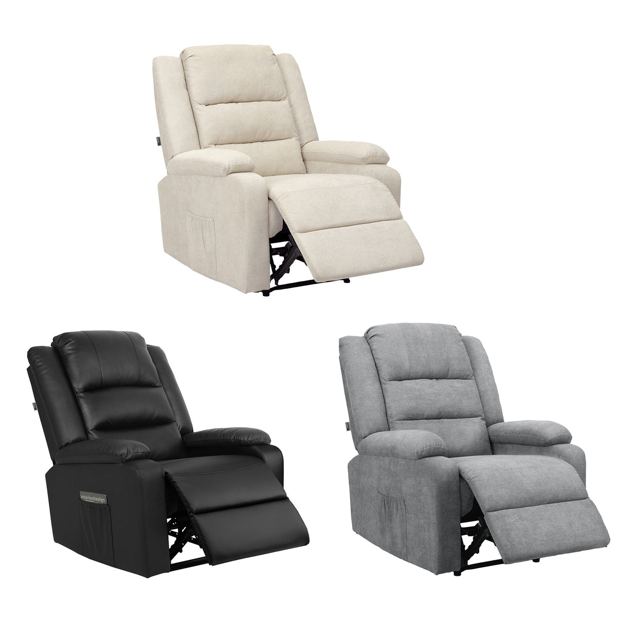 Oikiture Recliner Chair ArmChair Padded Lounge With Side Pocket Polyester/PU