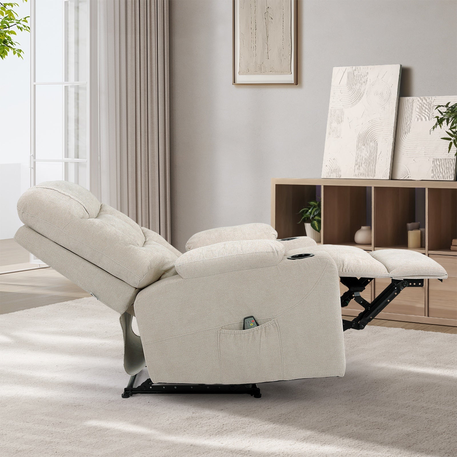 Oikiture Recliner Chair Electric Massage Chair Lounge Heated Polyester