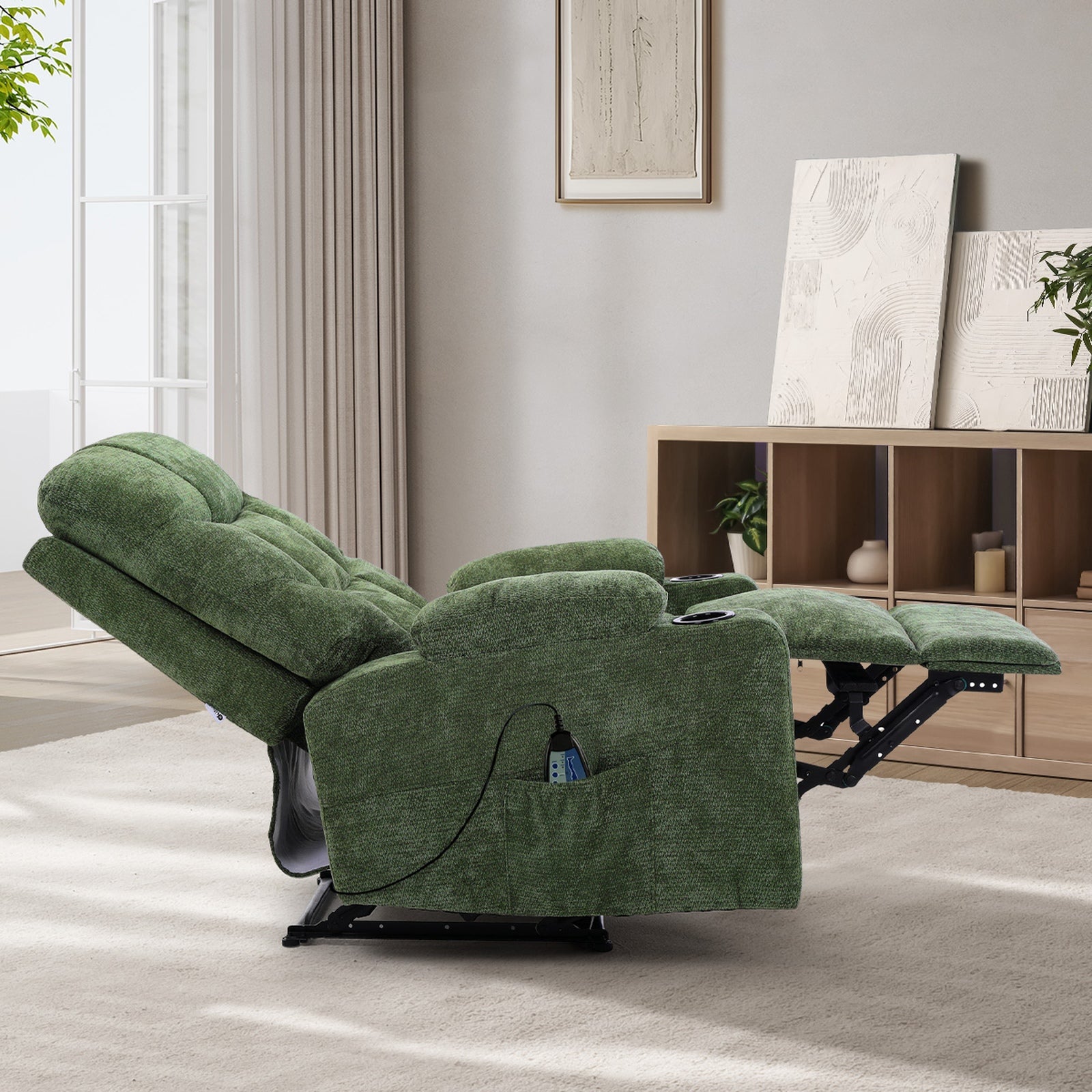 Oikiture Recliner Chair Electric Massage Chair Lounge Heated Polyester Green