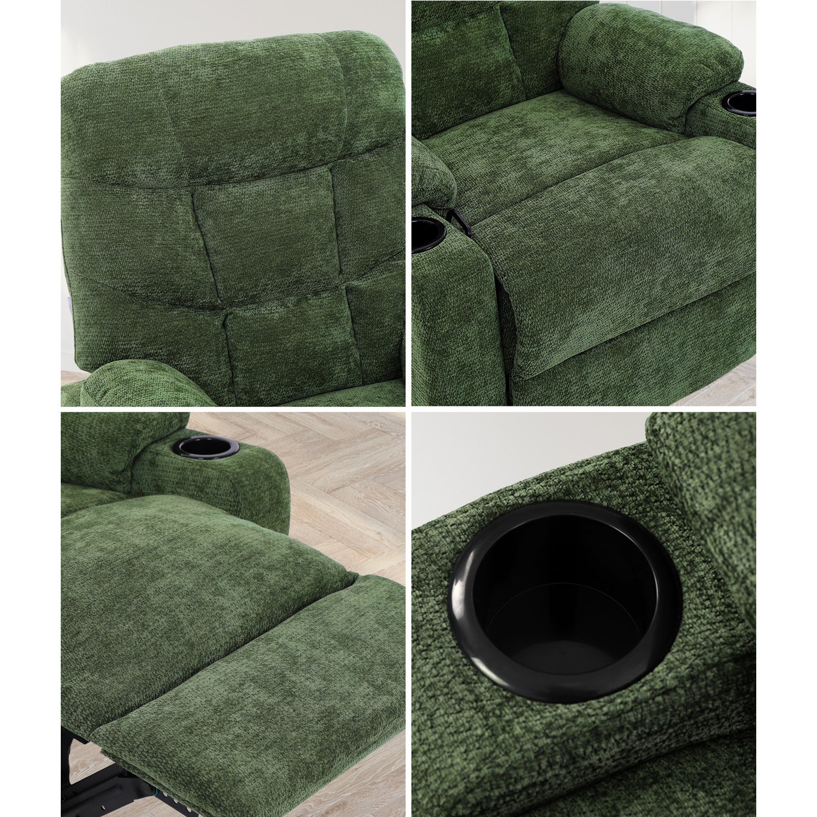 Oikiture Recliner Chair Electric Massage Chair Lounge Heated Polyester Green