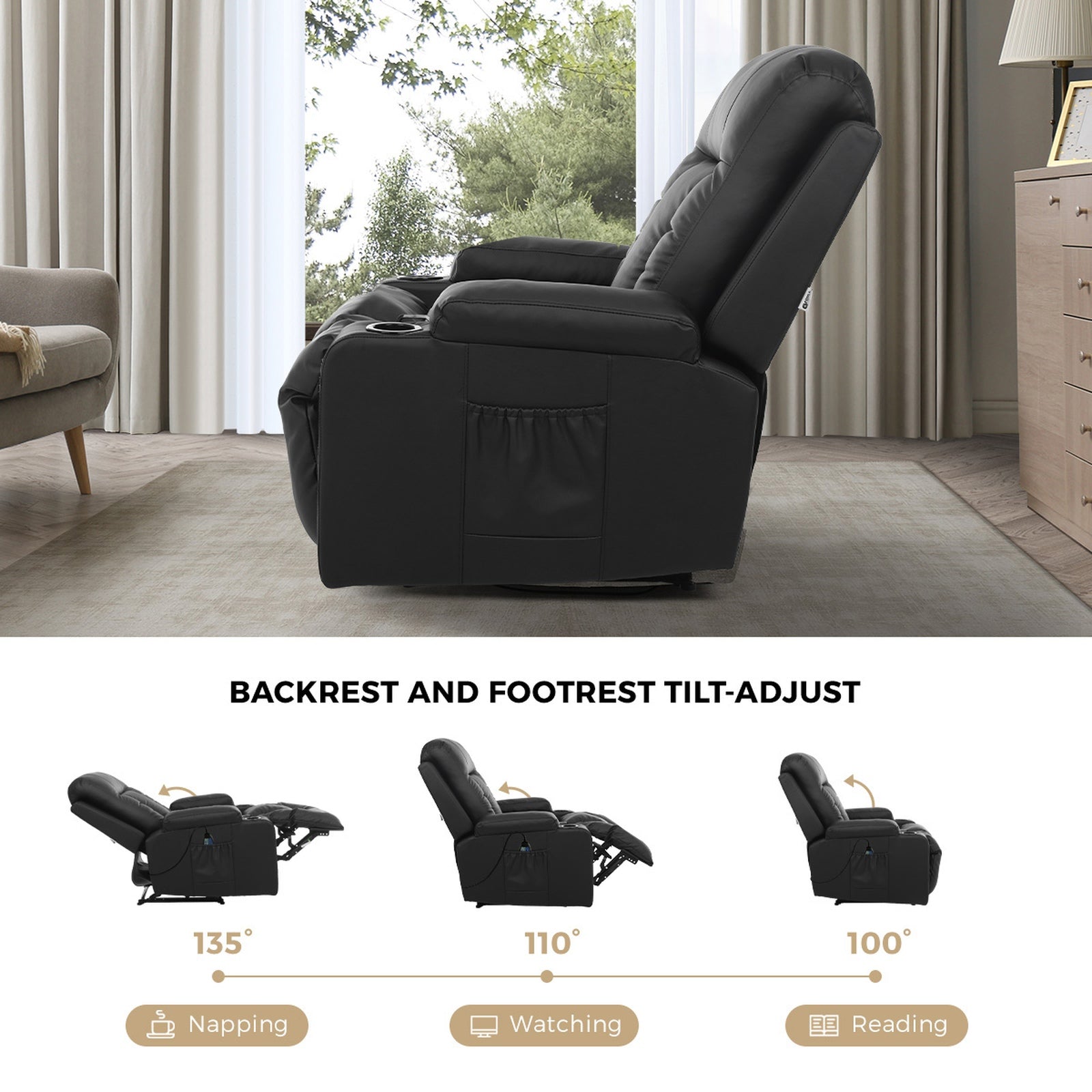 Oikiture Recliner Chair Heated Massage Armchair Lounge Sofa