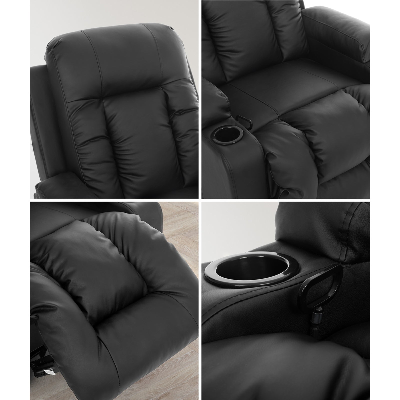 Oikiture Recliner Chair Heated Massage Armchair Lounge Sofa PU Leather Black - Sunyee