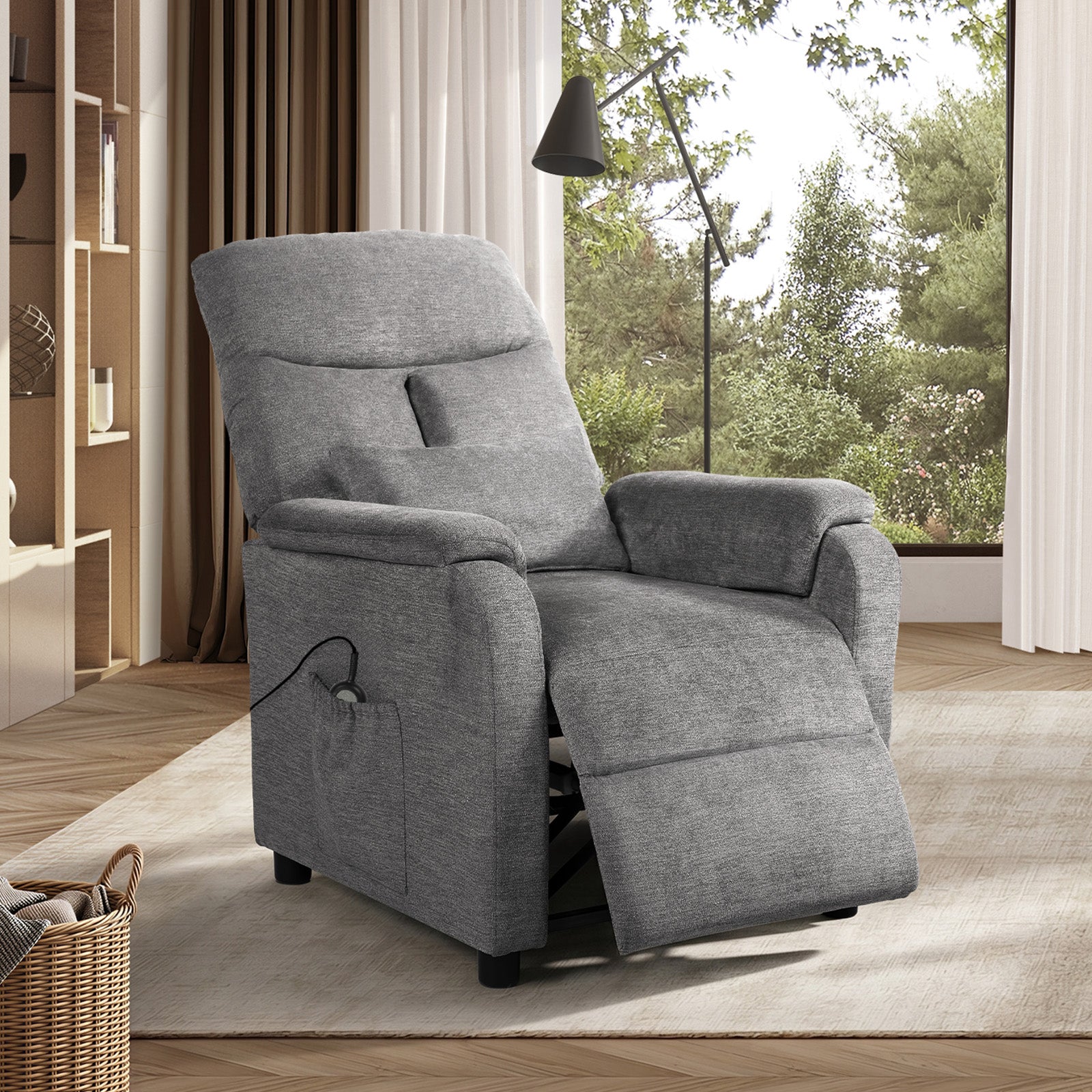 Oikiture Recliner Chair Adjustable Fabric Lounge Sofa Armchair Polyester Grey