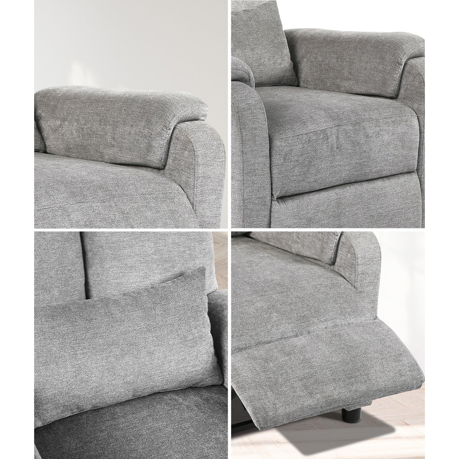 Oikiture Recliner Chair Adjustable Fabric Lounge Sofa Armchair Polyester Grey