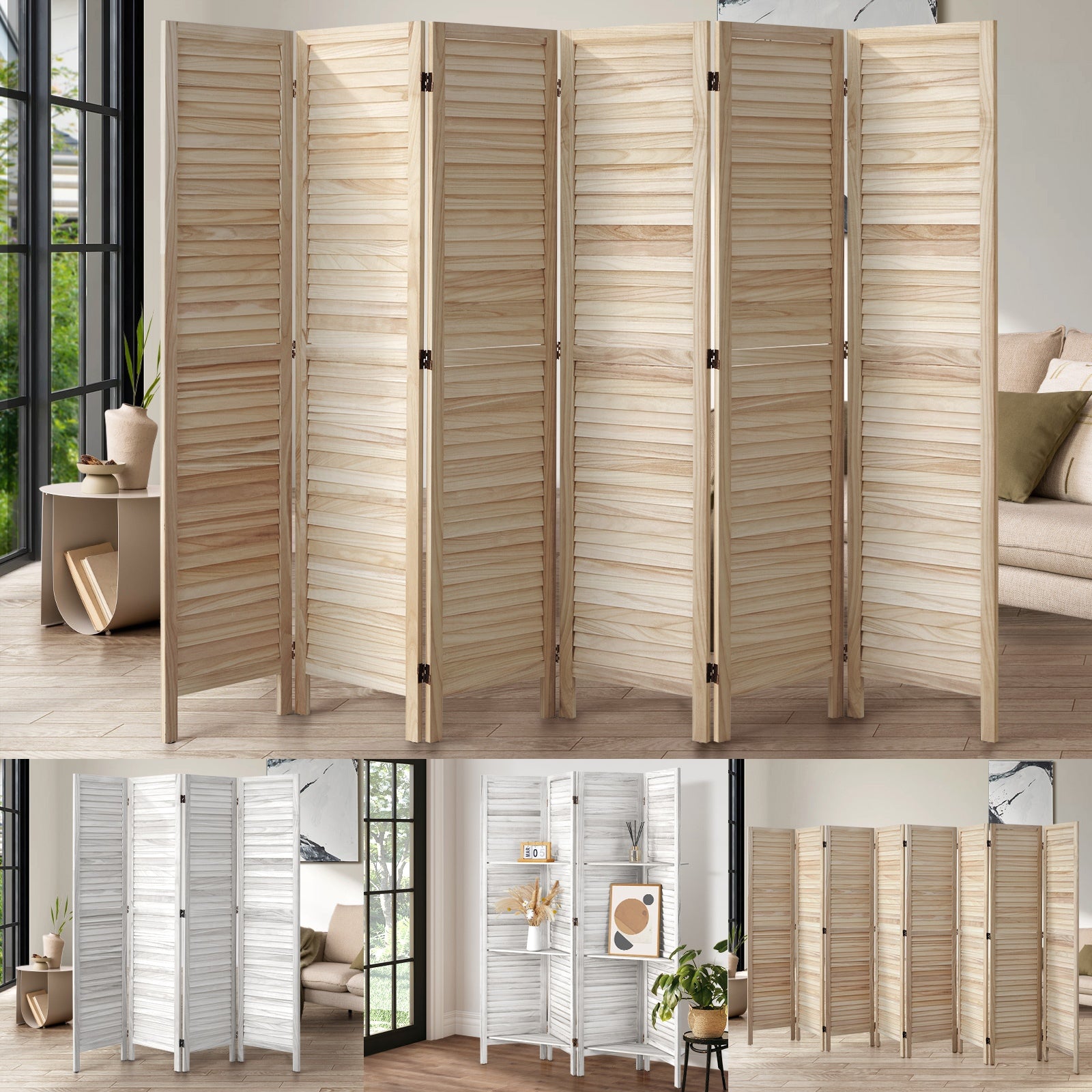Oikiture 4/6/8 Panel Room Divider Privacy Screen Partition Timber Wooden Fold - Sunyee