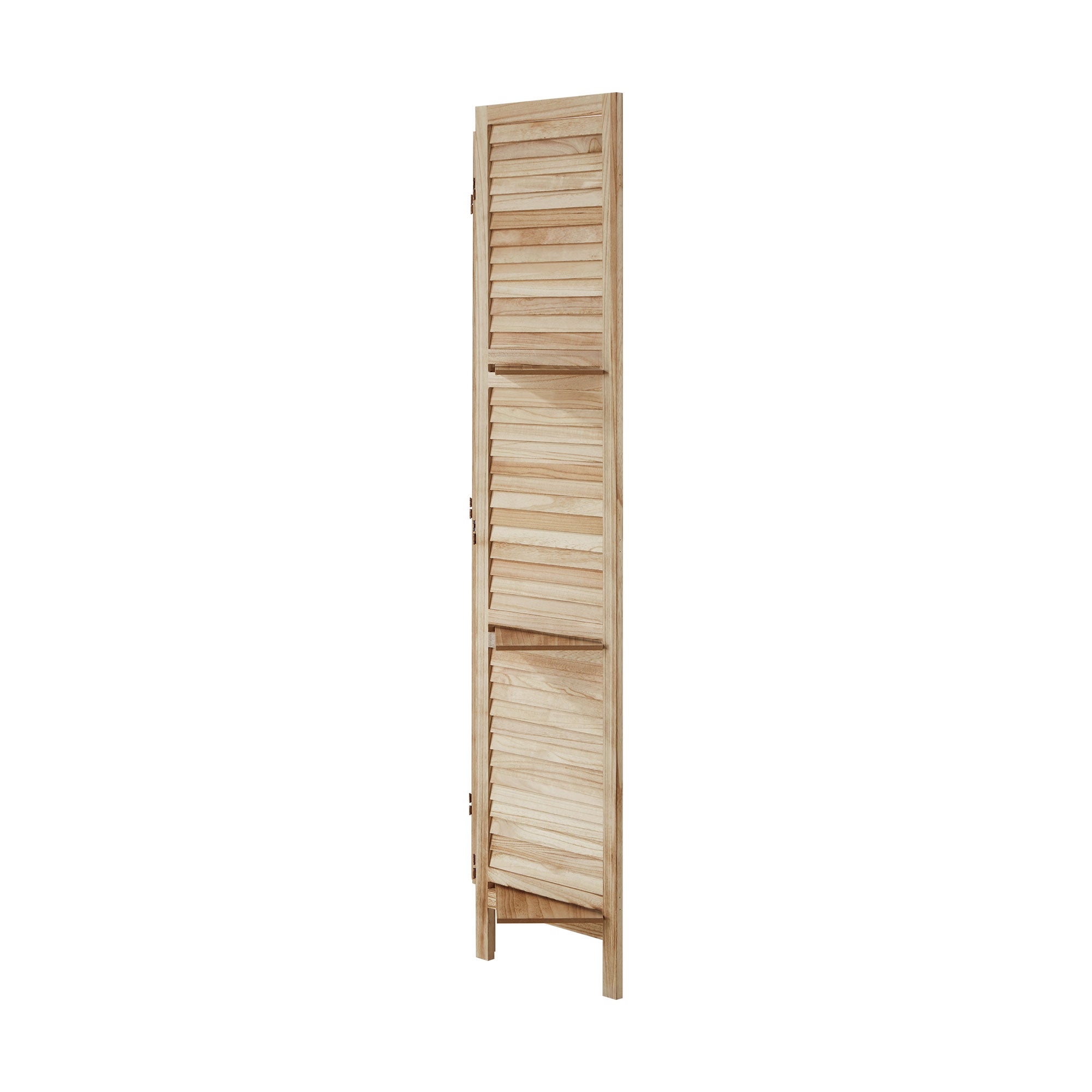 Oikiture 4 Panel Room Divider Privacy Screen With Shelves Timber Wooden Natural - Sunyee