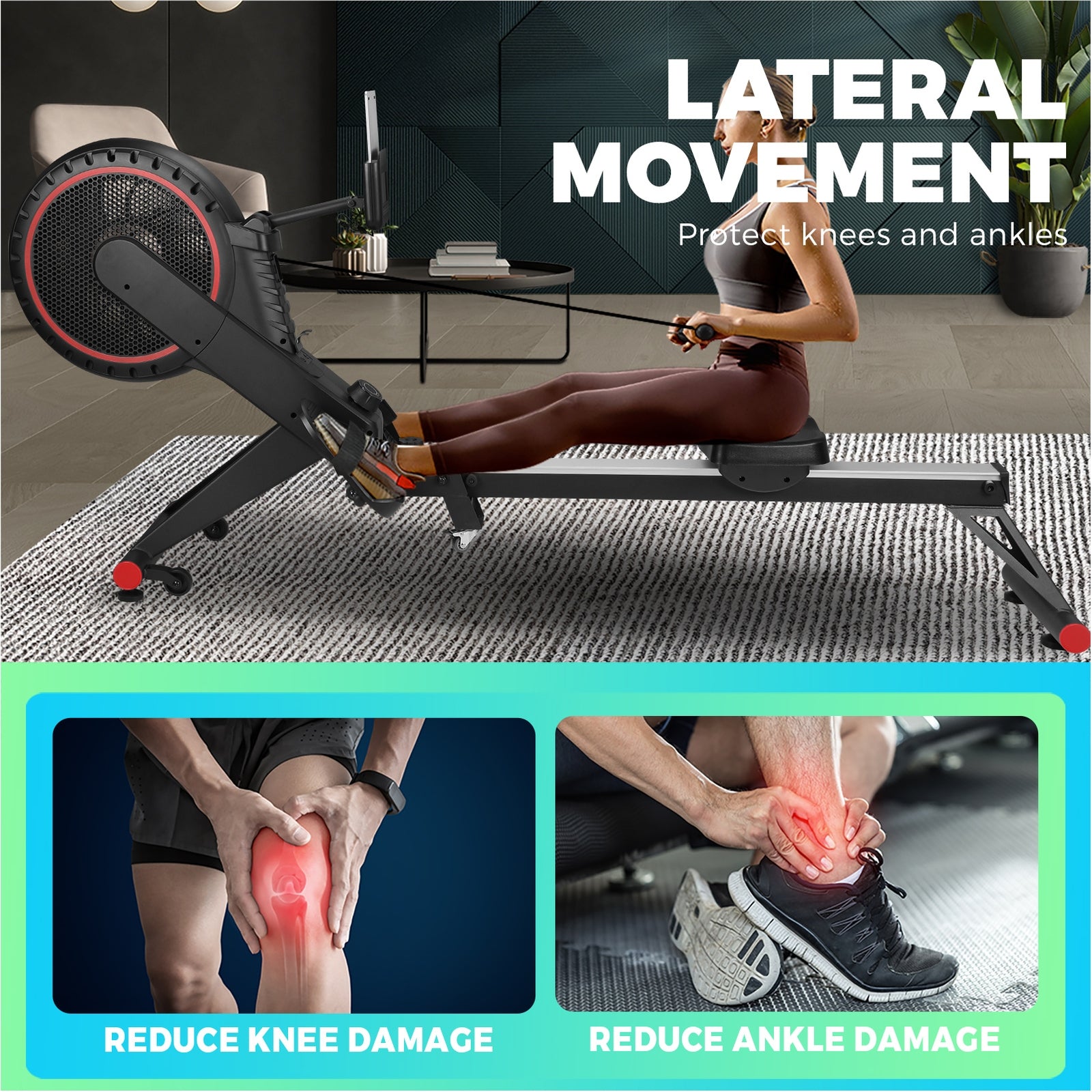 Finex Rowing Machine Rower Air Resistance Home Gym Fitness Foldable LCD Monitor - Sunyee