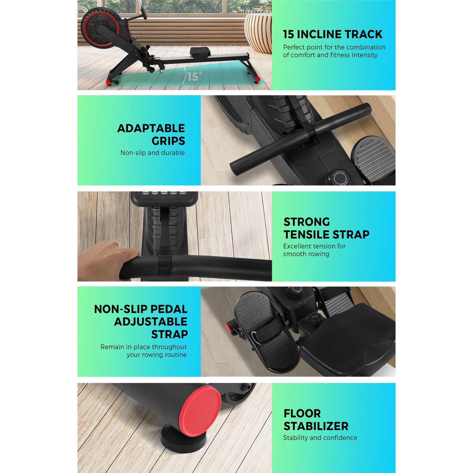 Finex Rowing Machine Rower Air Resistance Home Gym Fitness Foldable LCD Monitor - Sunyee