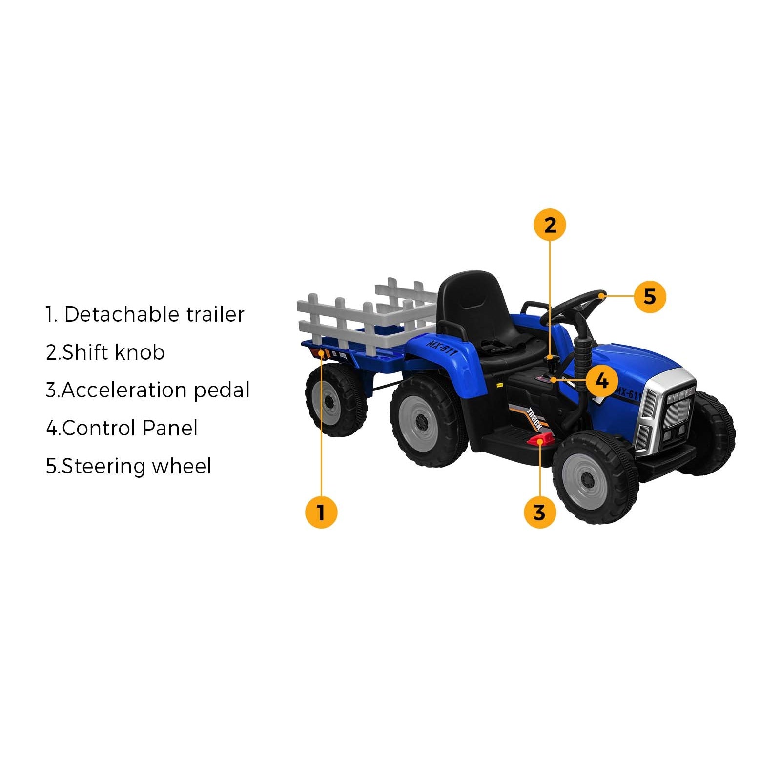 Mazam Kids Ride On Tractor W/ Trailer 12V Electric Vehicle Toys Gift Bluetooth - Sunyee