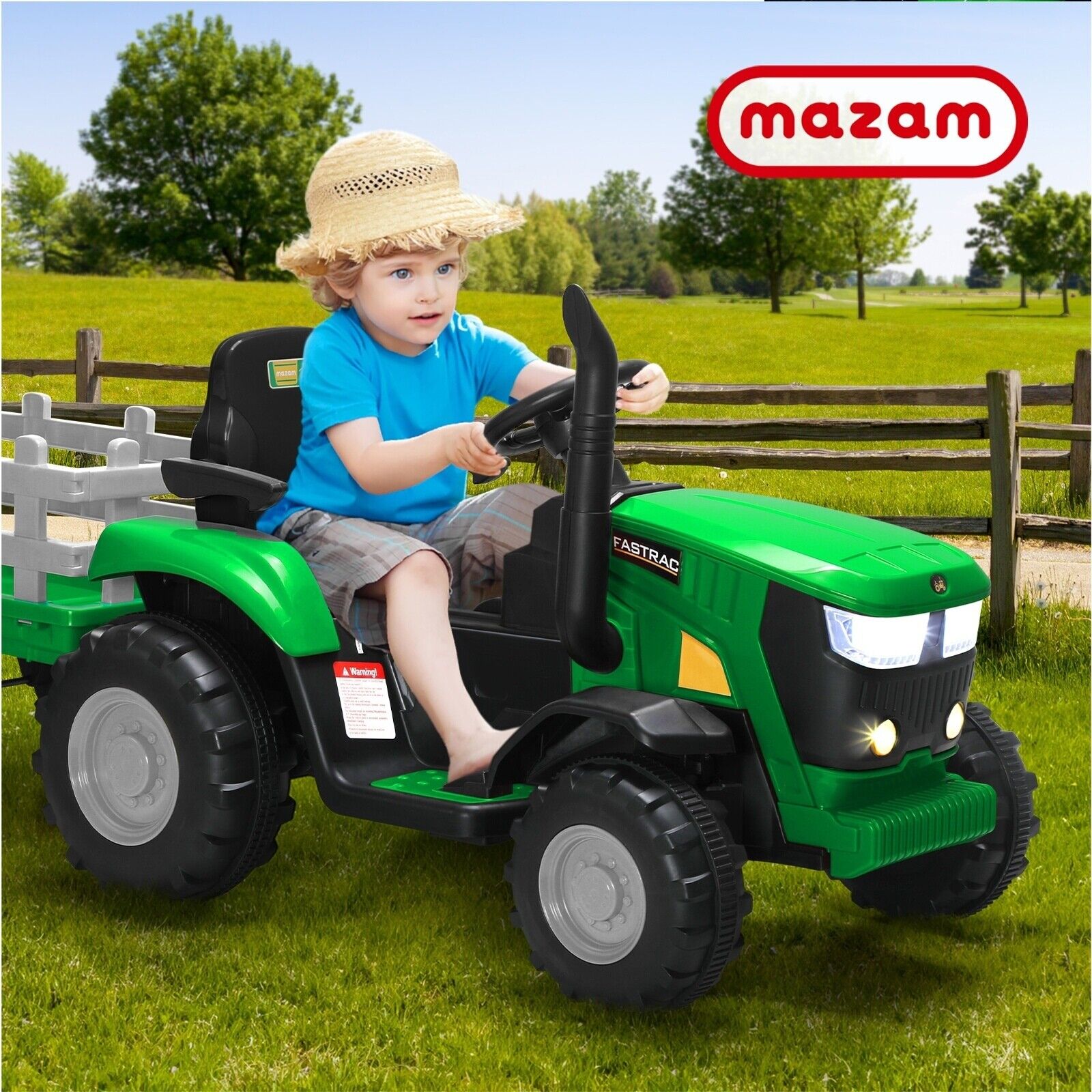 Mazam Kids Ride On Tractor Toy W/ Trailer Remote Battery Electric Oper