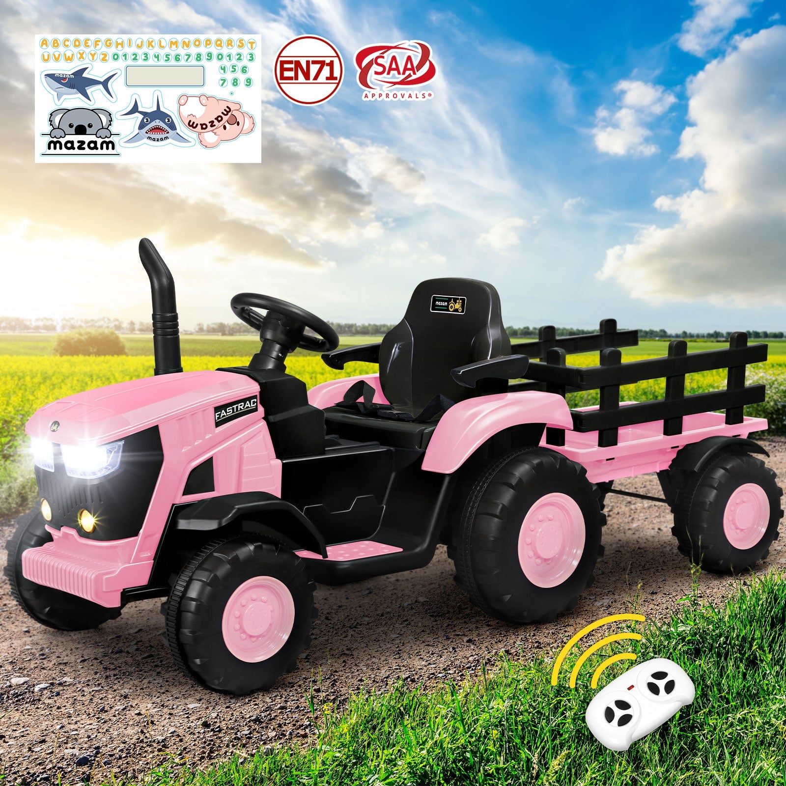 Mazam Kids Ride On Car Tractor W/ Trailer Remote Electric Vehicle Toy Gift - Sunyee