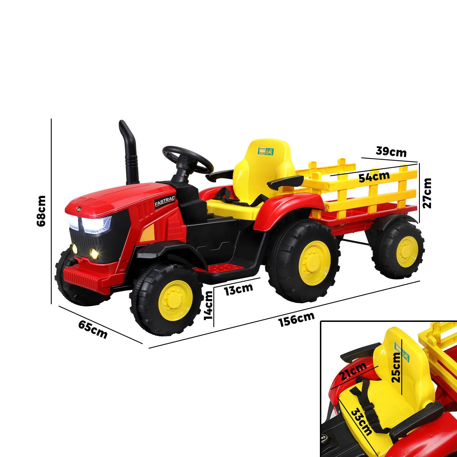 Mazam XL Ride On Tractor 12V Kids Electric Vehicle Toy Cars W/ Trailer