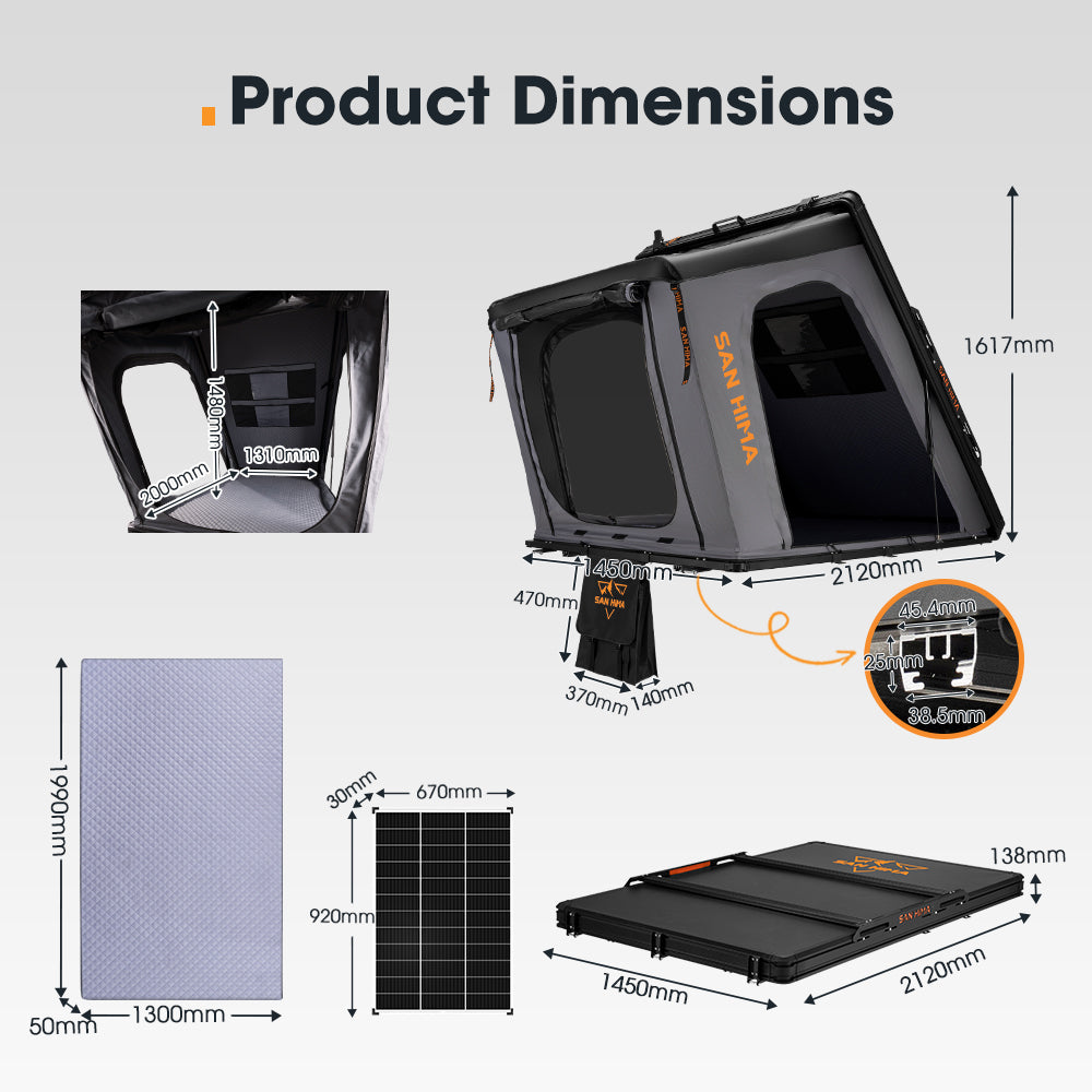 San Hima Kalbarri Gen 2 Rooftop Tent Hardshell + 130W Solar Panel - Sunyee