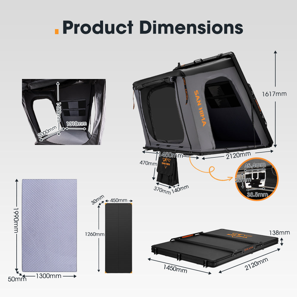 San Hima Kalbarri Gen 2 Rooftop Tent Hardshell + 120W Solar Panel - Sunyee