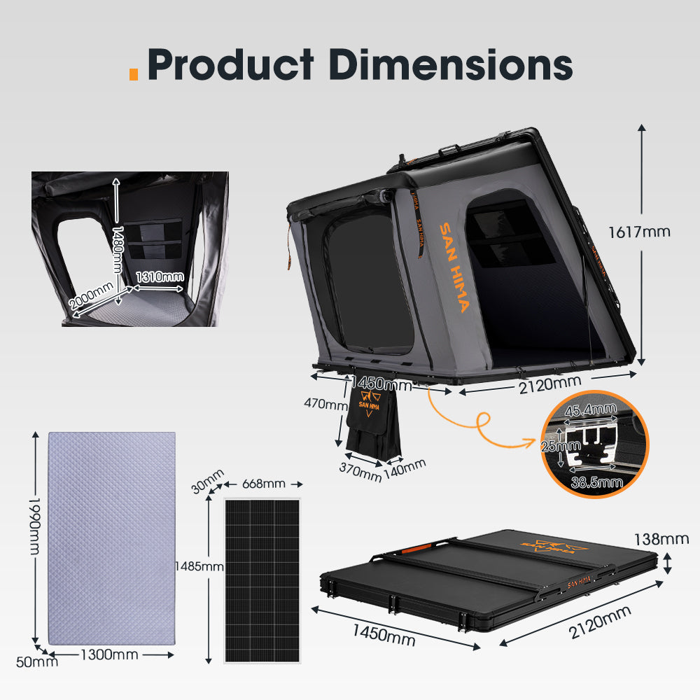 San Hima Kalbarri Gen 2 Rooftop Tent Hardshell + 200W Solar Panel - Sunyee