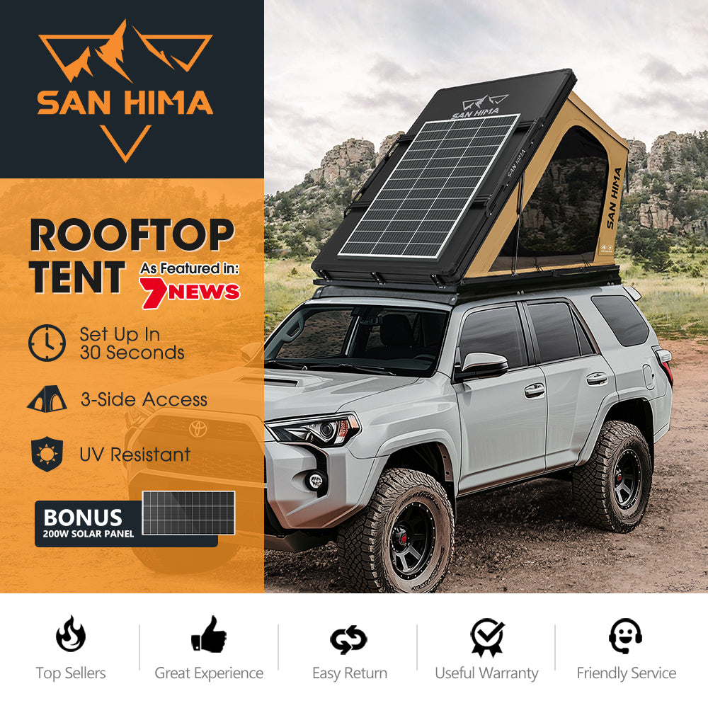 San Hima Kalbarri Gen 2 Roof Top Tent Hardshell Khaki + 200W Solar Panel
