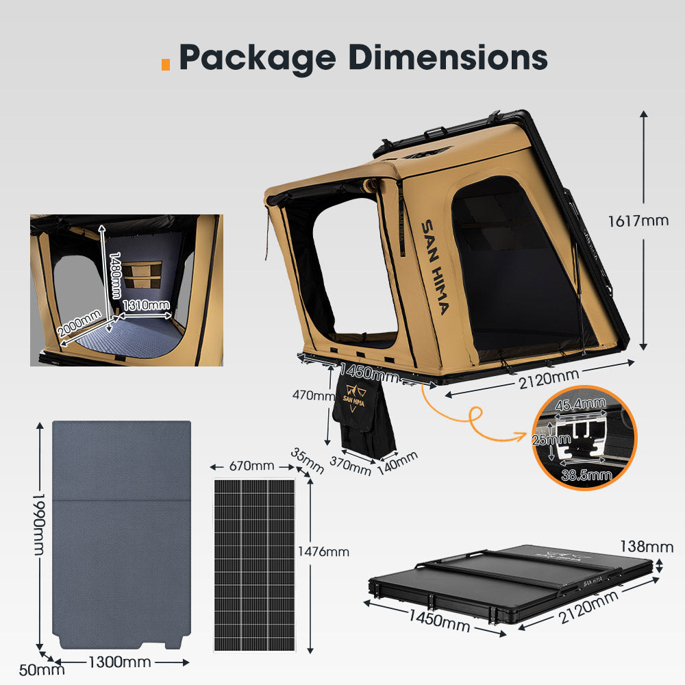 San Hima Kalbarri Gen 2 Roof Top Tent Hardshell Khaki + 200W Solar Panel