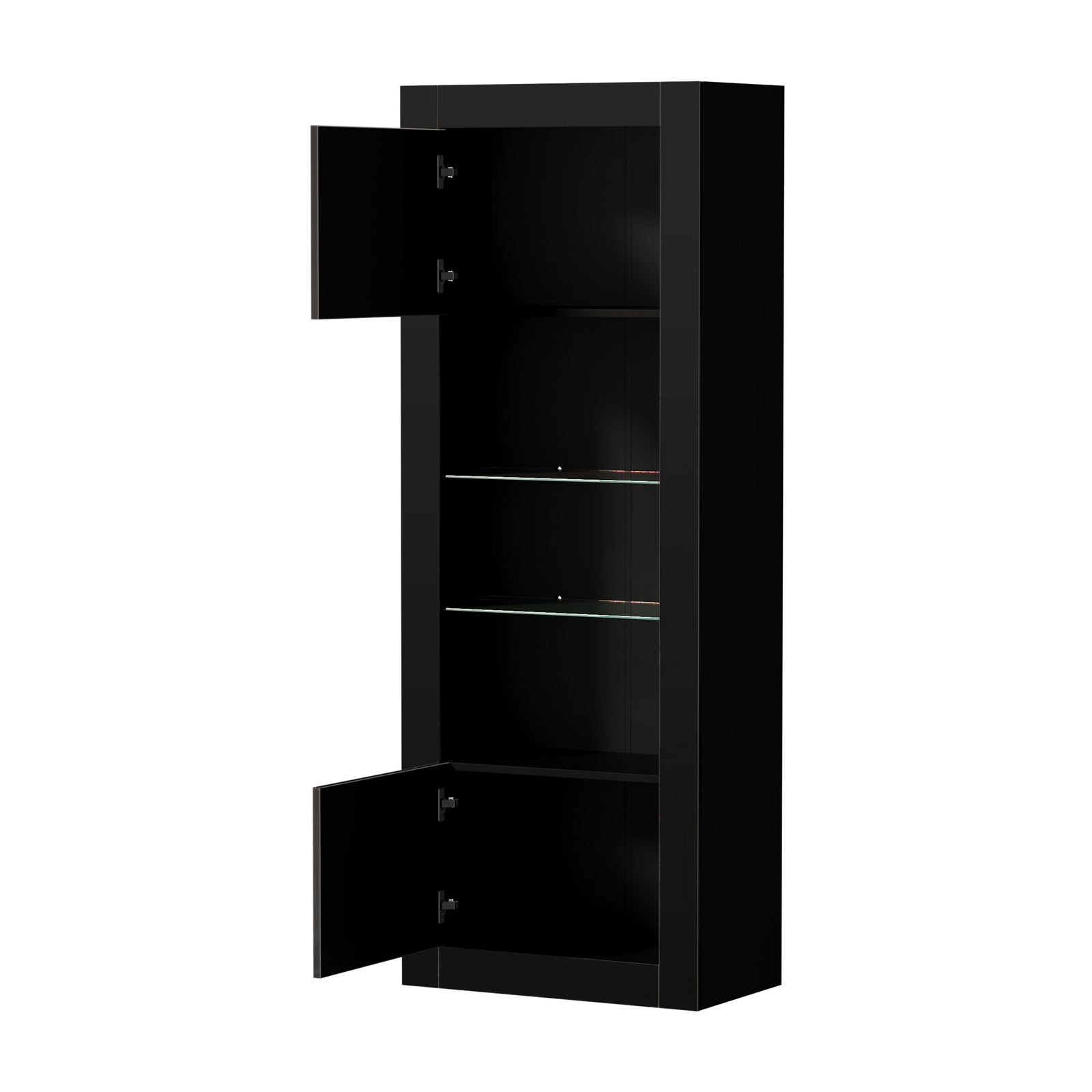 Oikiture 2PCS Display Cabinet Sideboard Buffet Storage Cupboard LED Light Black